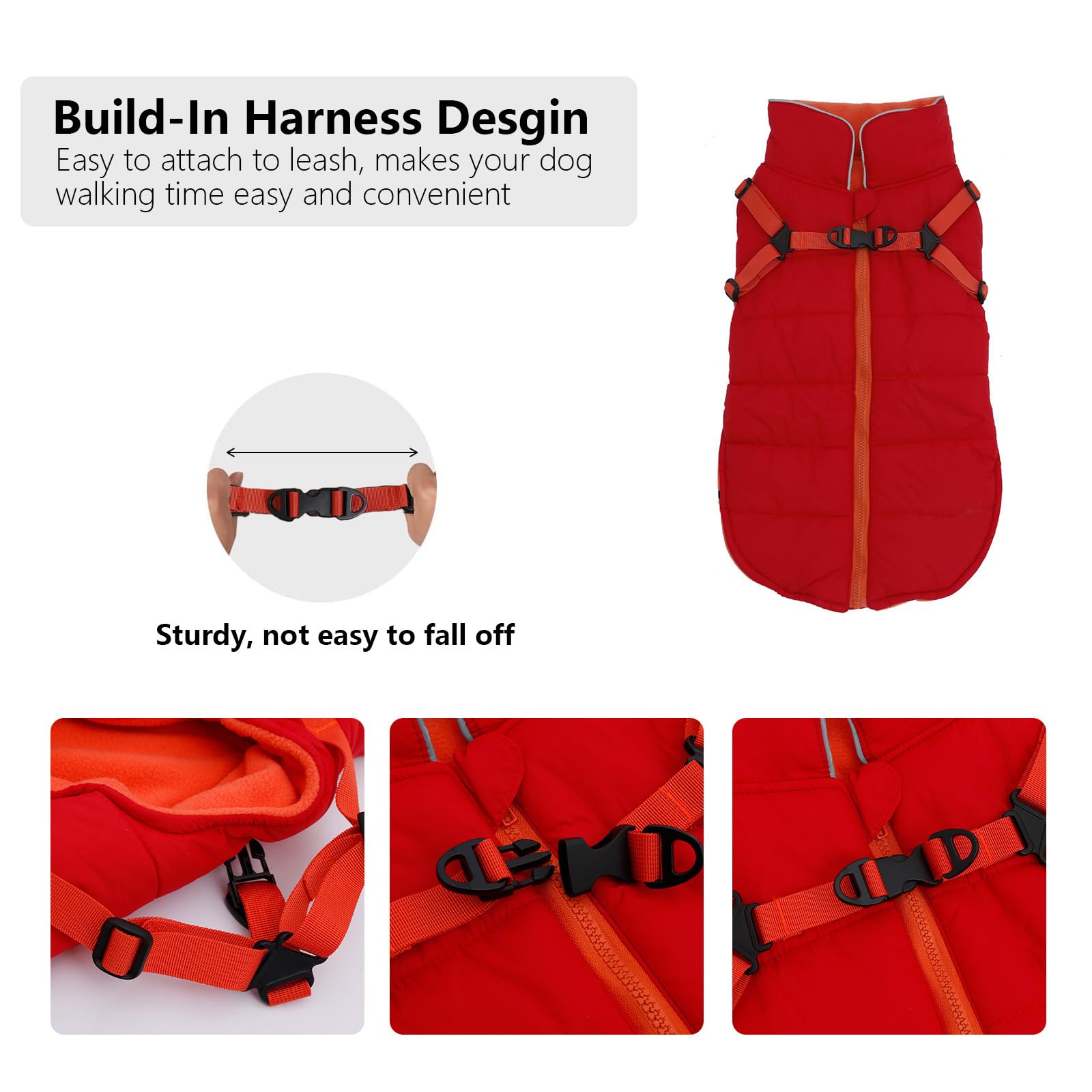 Geyecete Winter Warm Coat Waterproof Dog Winter Jacket With Harness Traction Belt,Windproof Pet Outdoor Jacket Dog Autumn- Can Be Personalized-Red-S