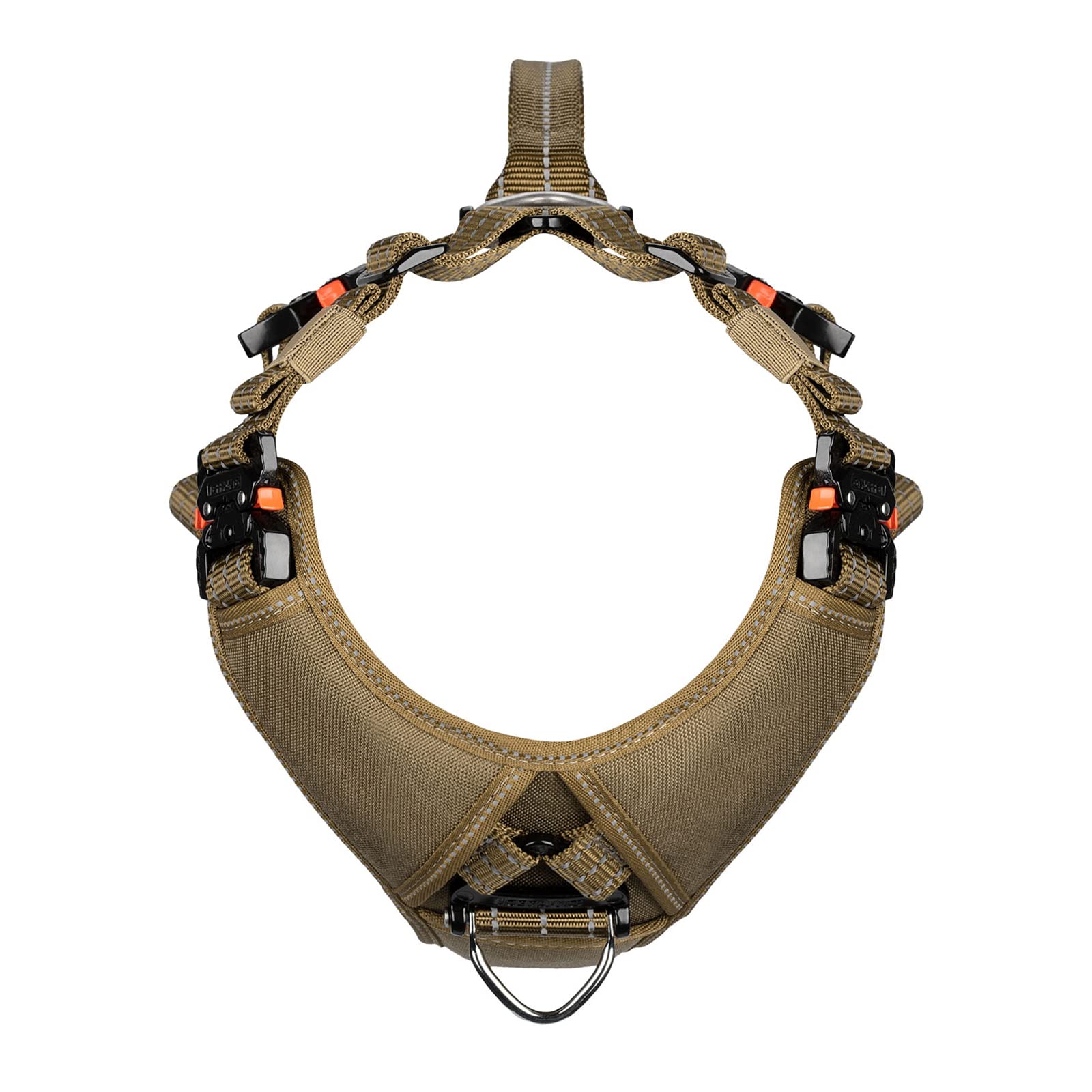 ICEFANG Dog Strap Harness, Adjustable No-Pull K9 Vest, Y-Shape Chest, Large, Brown, Nylon, 4 Metal Buckles
