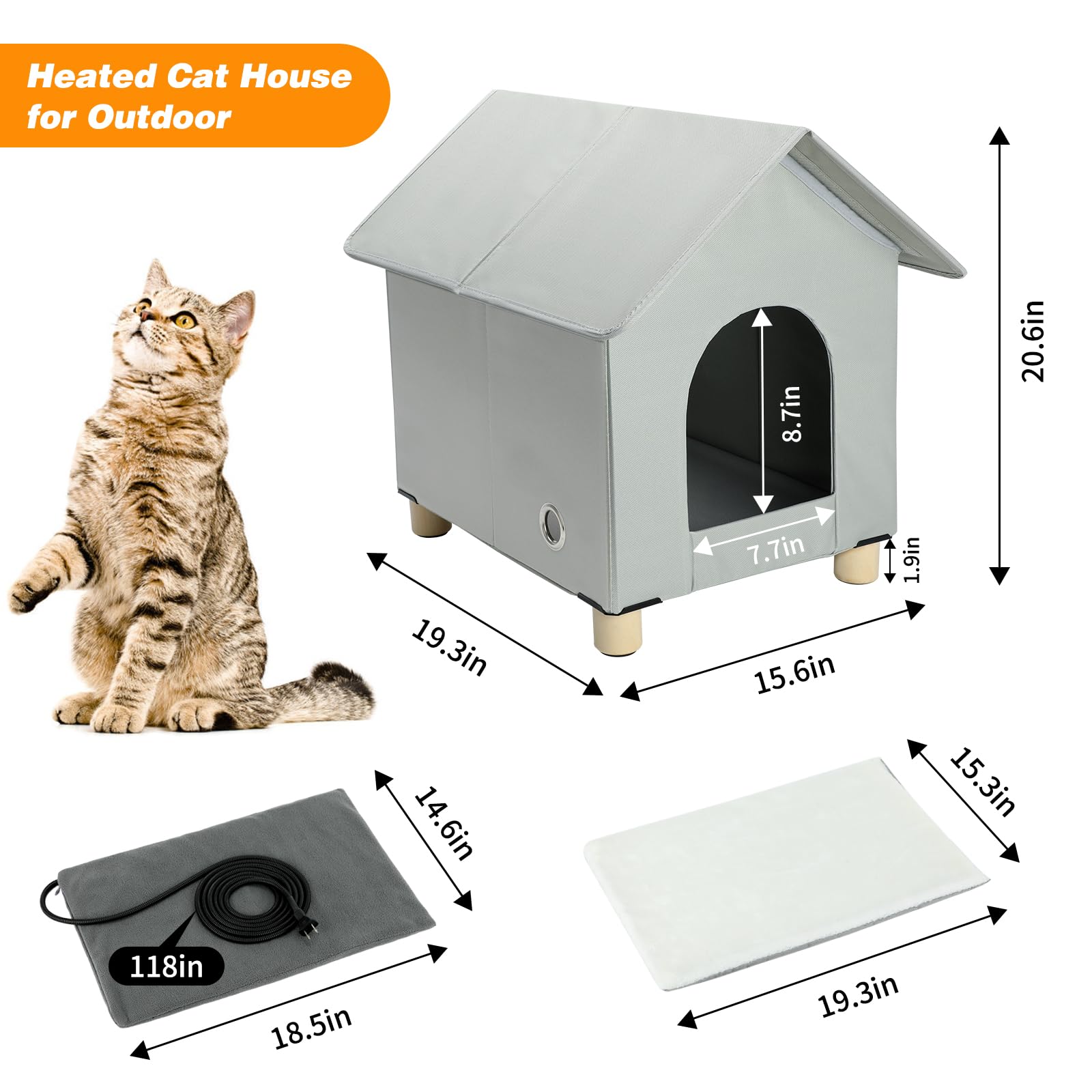 Bwogue Large Elevated Heated Cat House For Outdoor Cats In Winter, Waterproof & Insulated Feral Cat Shelter For Outside Cats,Wea