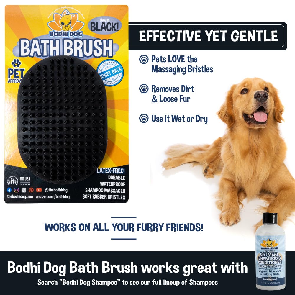 Bodhi Dog Shampoo Brush for Cats & Dogs - Rubber, One Pack, Black, Model BD-SHMBR-BLK, Professional Grooming Tool
