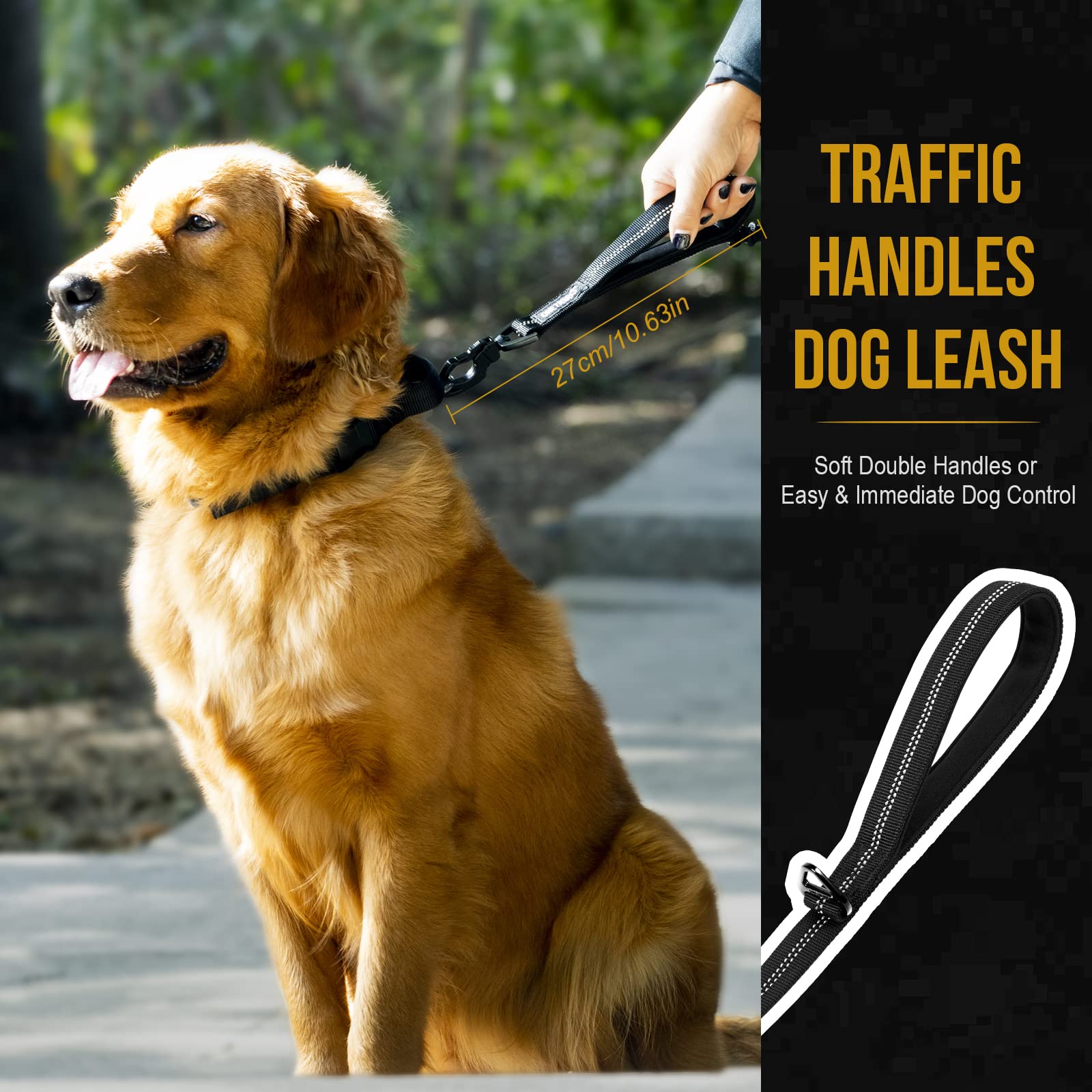 Onetigris 6Ft Dog Leash, Heavy Duty Leash With 2 Padded Handle - Pet Training Lead With Reflective Double Handle For Traffic Con