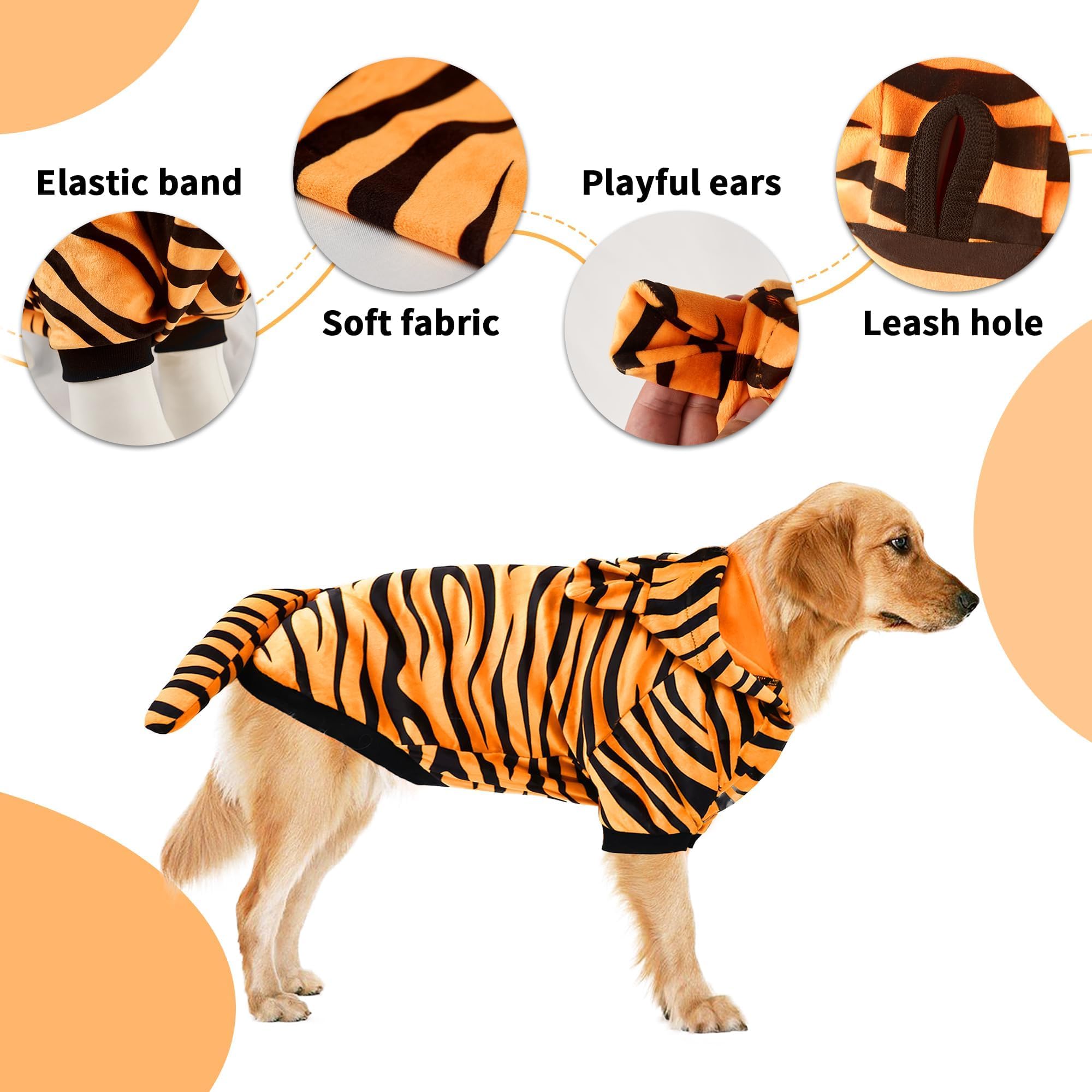 Delifur Dog Tiger Costume - Dog Funny Hooded Halloween Cosplay Funny Costume For Small Medium Dogs Pet Special Events Photo Prop