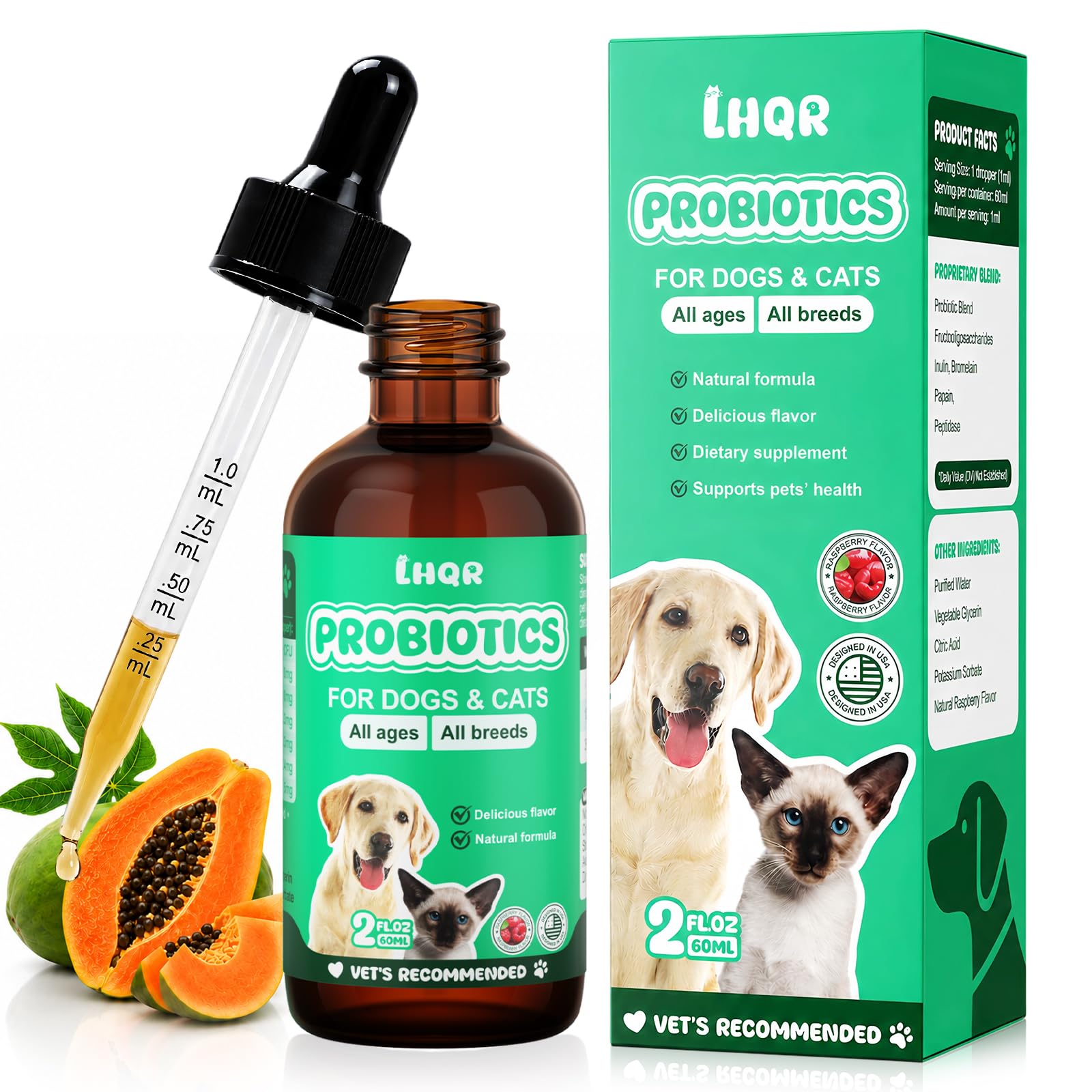 Liquid Probiotics for Dogs & Cats with Prebiotics & Digestive Enzymes - 3-in-1 Formula for Gut Digestive Health & Nutrient Absor