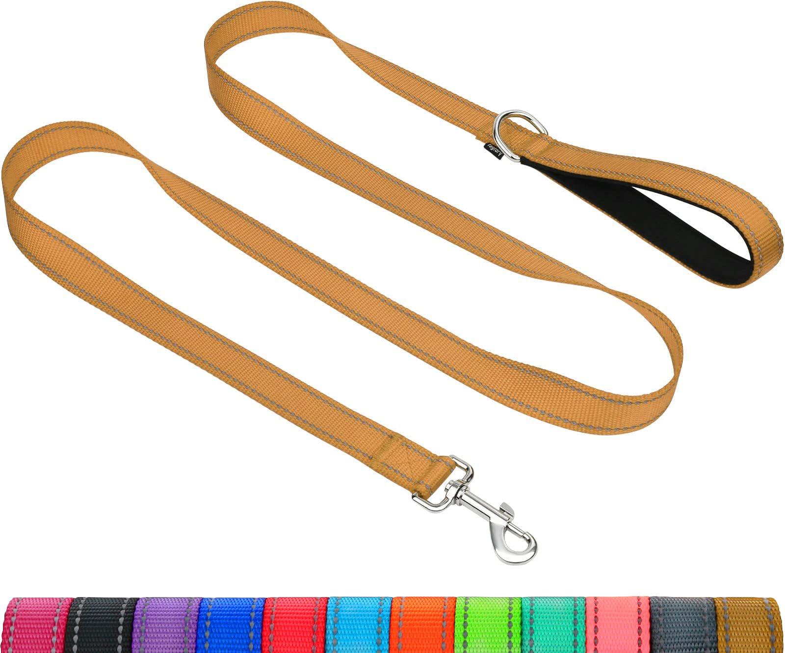 Taglory Nylon Dog Leash 6Ft, Soft Padded Handle Pet Reflective Leashes For Puppy Small Medium Dogs Walking & Training,Tan