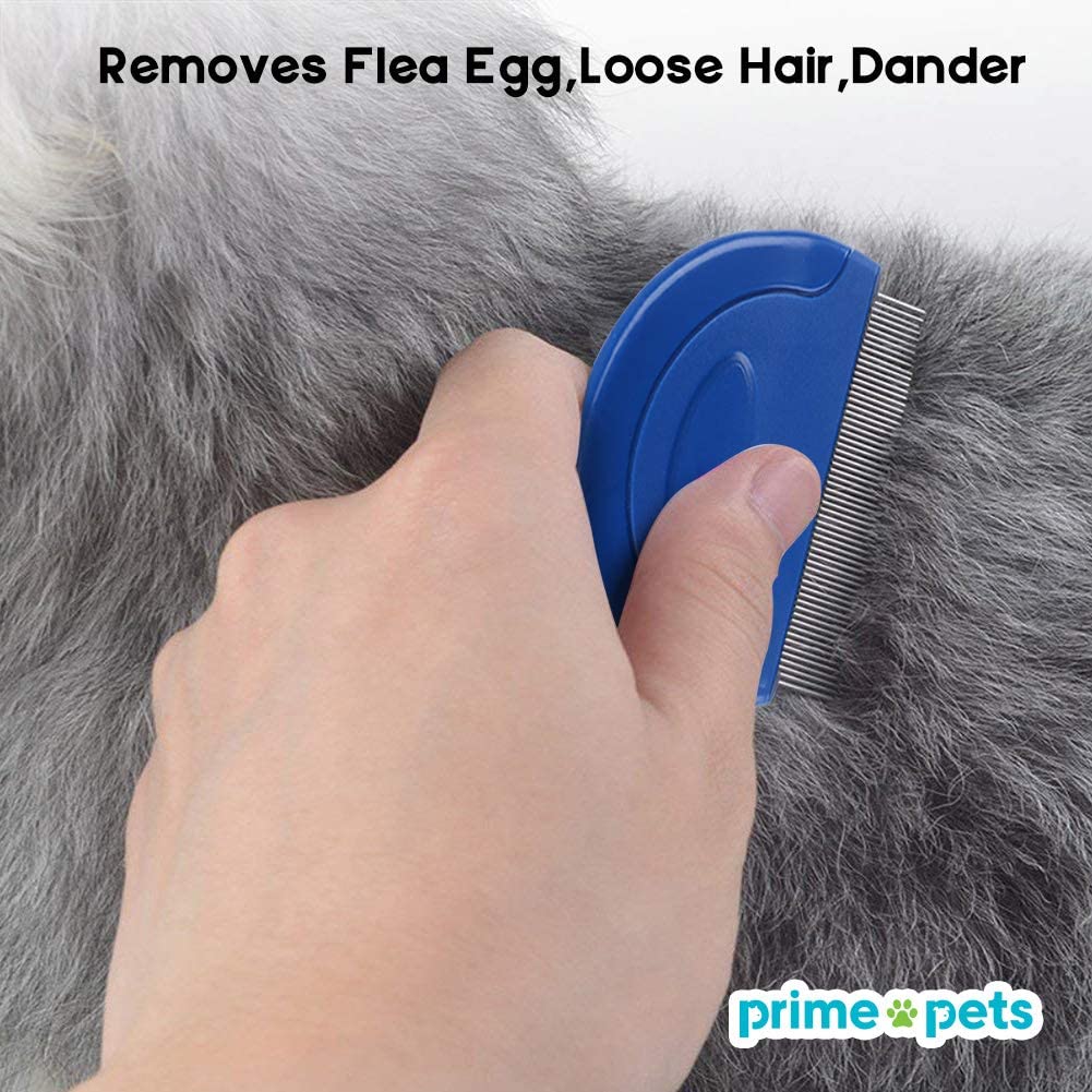 PrimePets Flea Comb for Cats and Dogs - Blue Pet Hair Removal Comb, 1 Count, Effective Grooming Tool