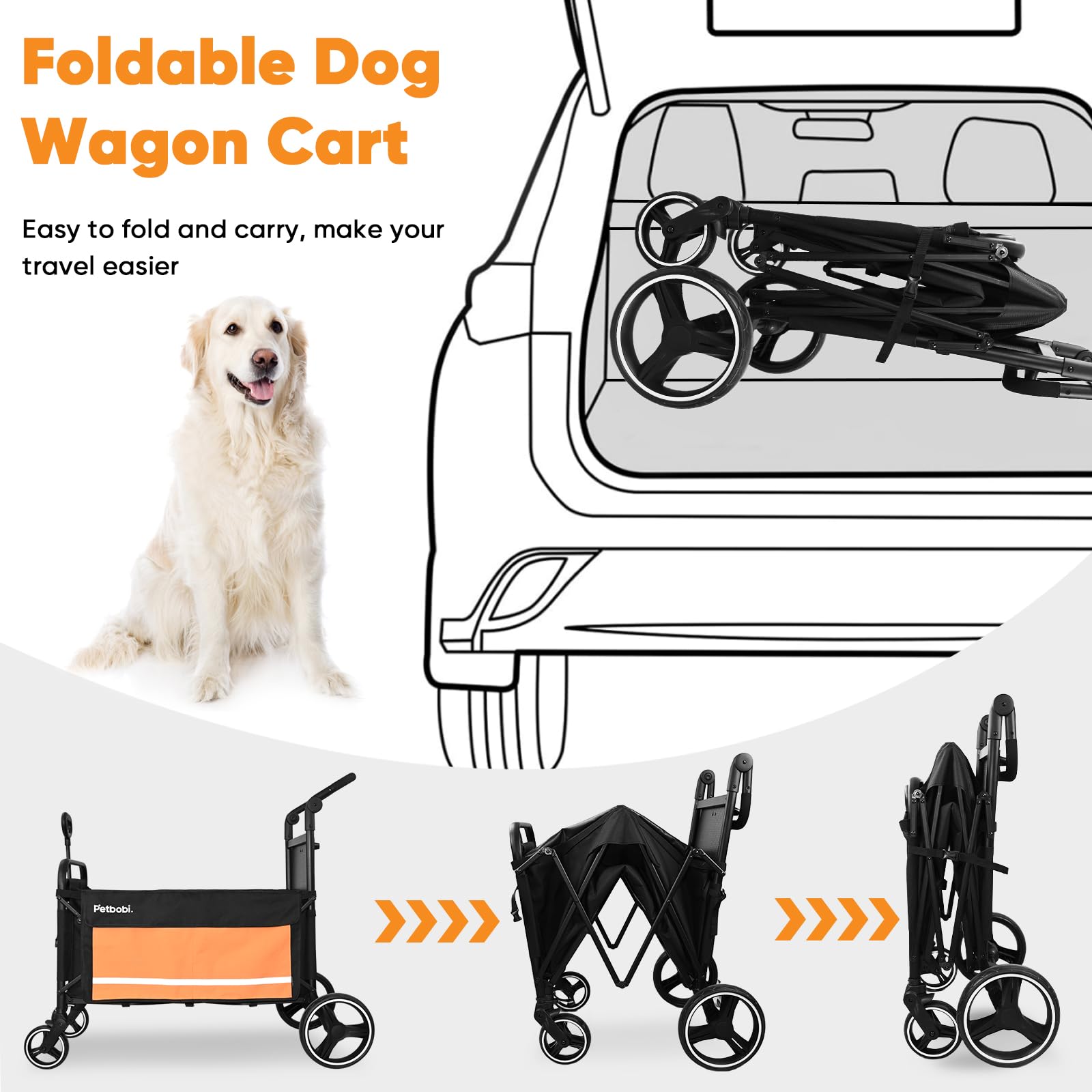Petbobi Pet Stroller For Large Dogs - Pullable All Terrain Wagon Cart, Folding Dog Stroller, One-Foot Brake Wagons With Ramp, Ea