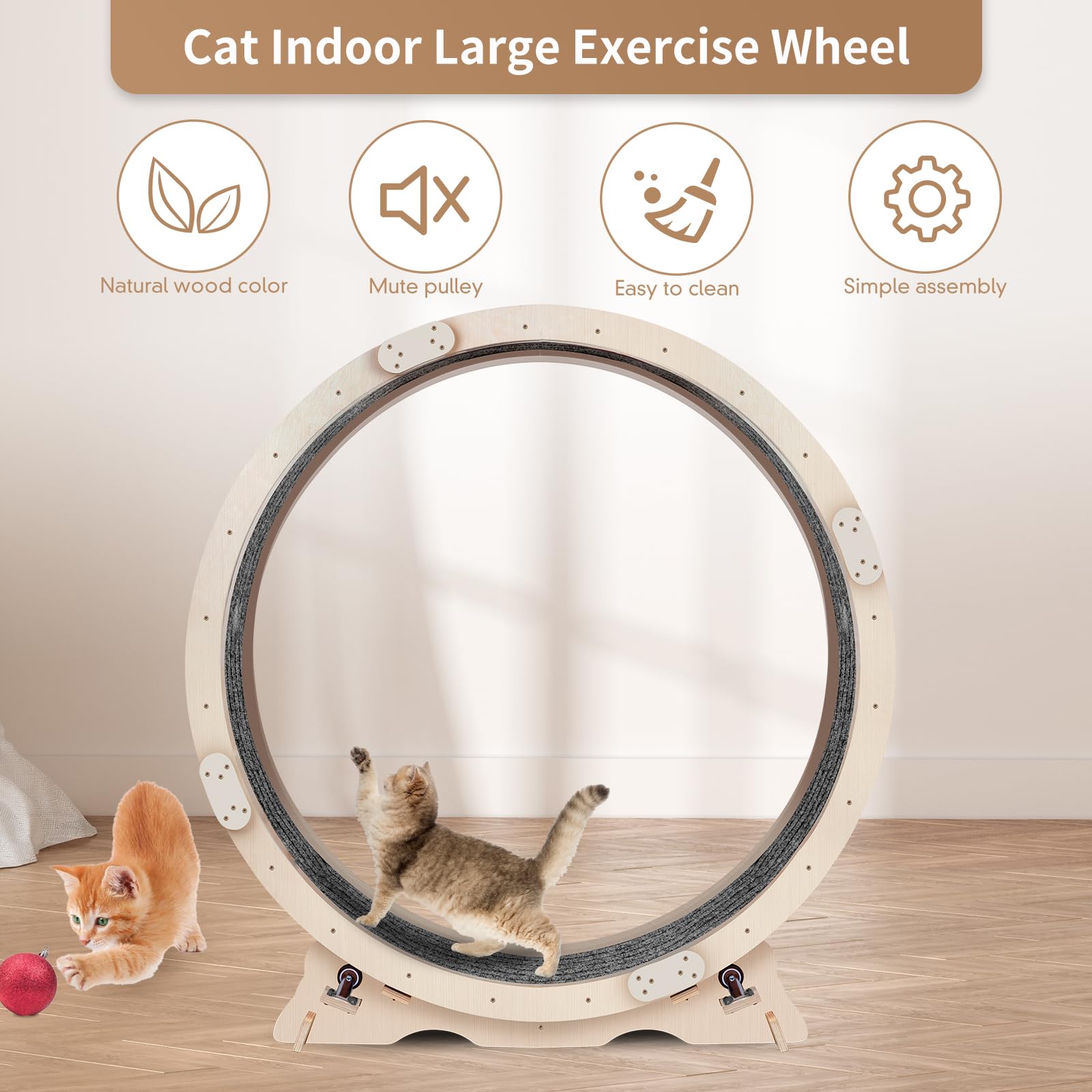 Upgraded Cat Wheel Exerciser For Indoor,Large Cats Treadmill,Cats Running Wheel With Silent Wheels,Loss Weight Device (Pure Wood