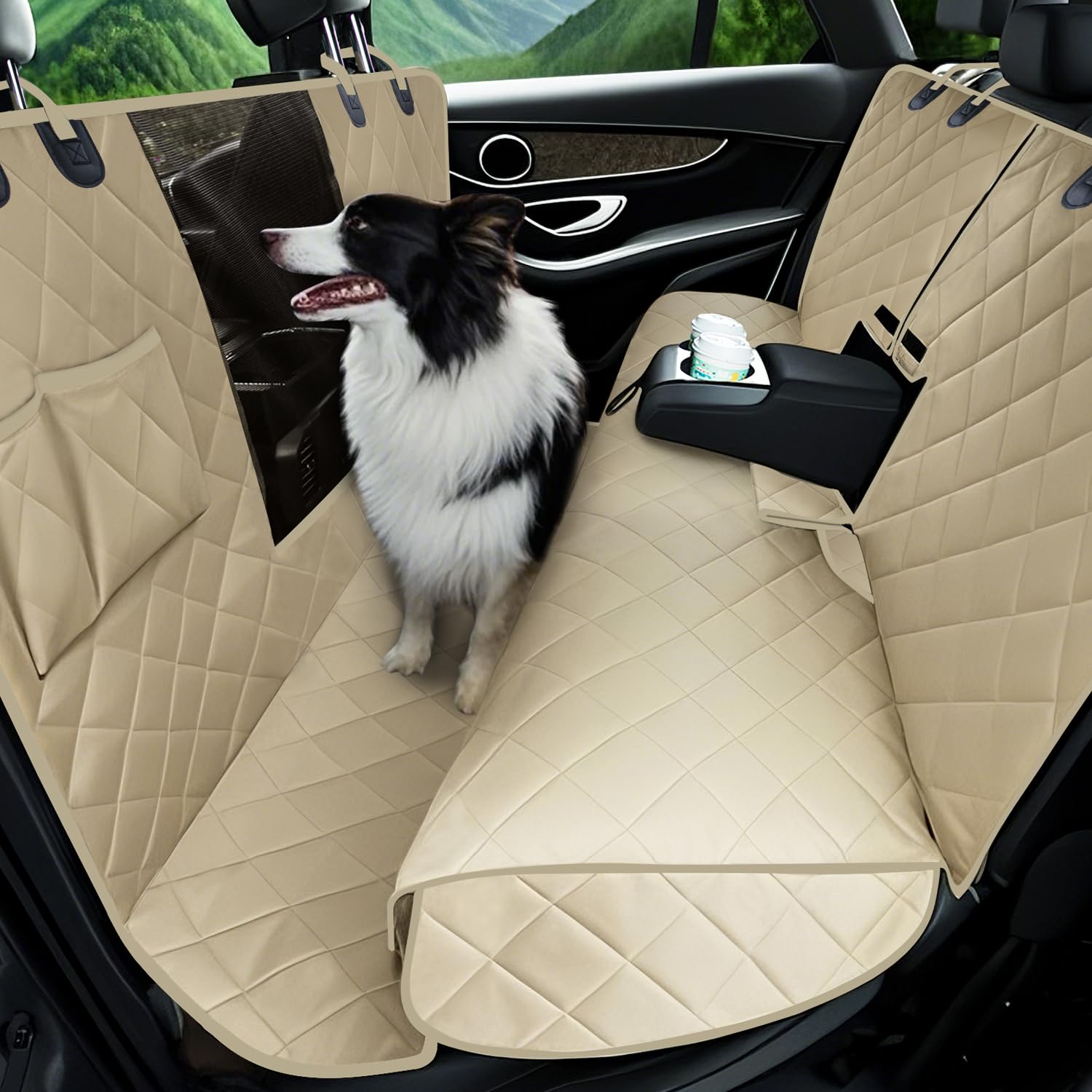 Lassie 4 In 1 Full Coverage Dog Car Floor Hammock,100% Waterproof Dog Car Seat Covers For Back Seat With Mesh Window For Sedans,