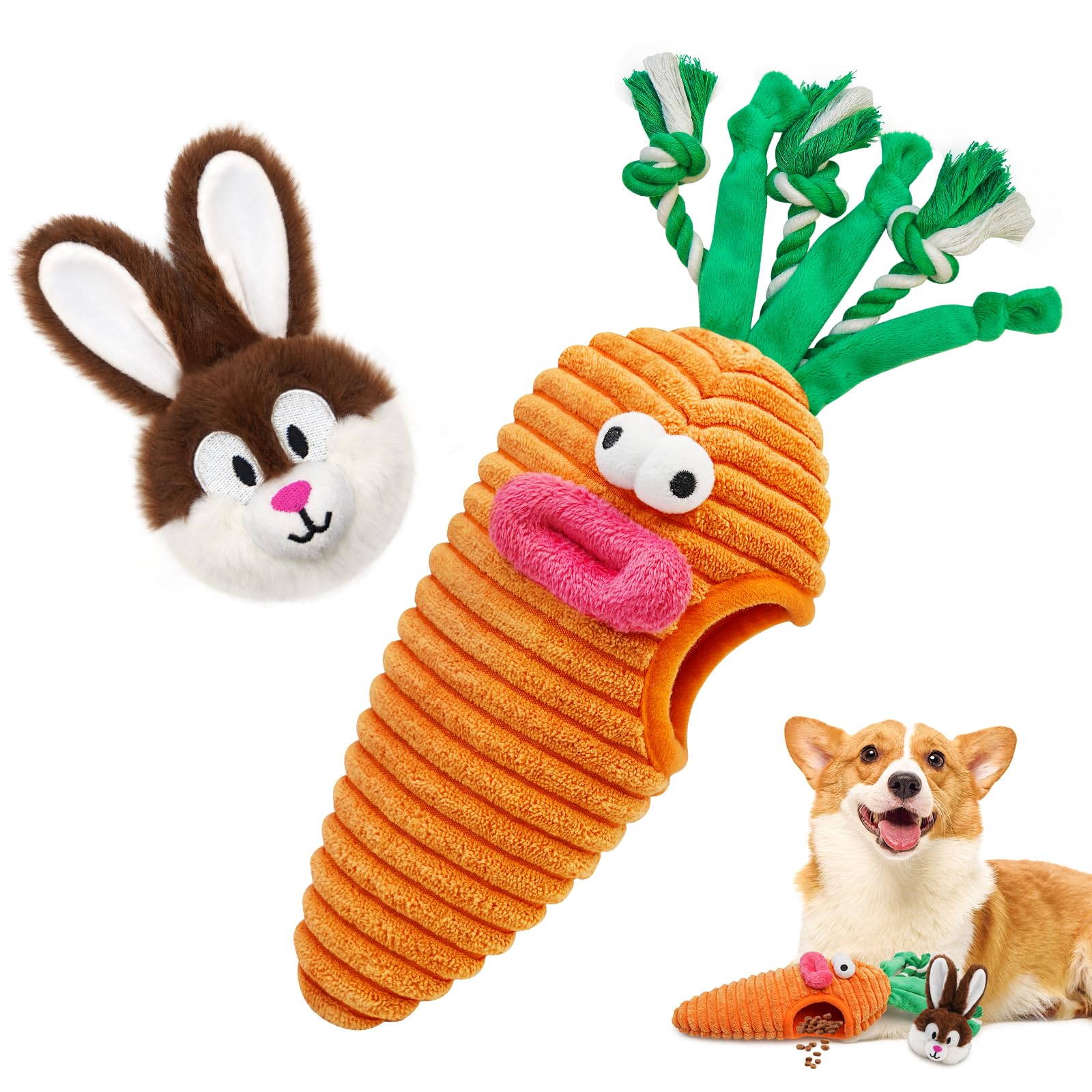 Lepawit Easter Dog Toys, Hide And Seek Dog Toys, Squeaky Puzzle Dog Toy For Small And Medium Dogs, Interactive Cute Bunny And Ca