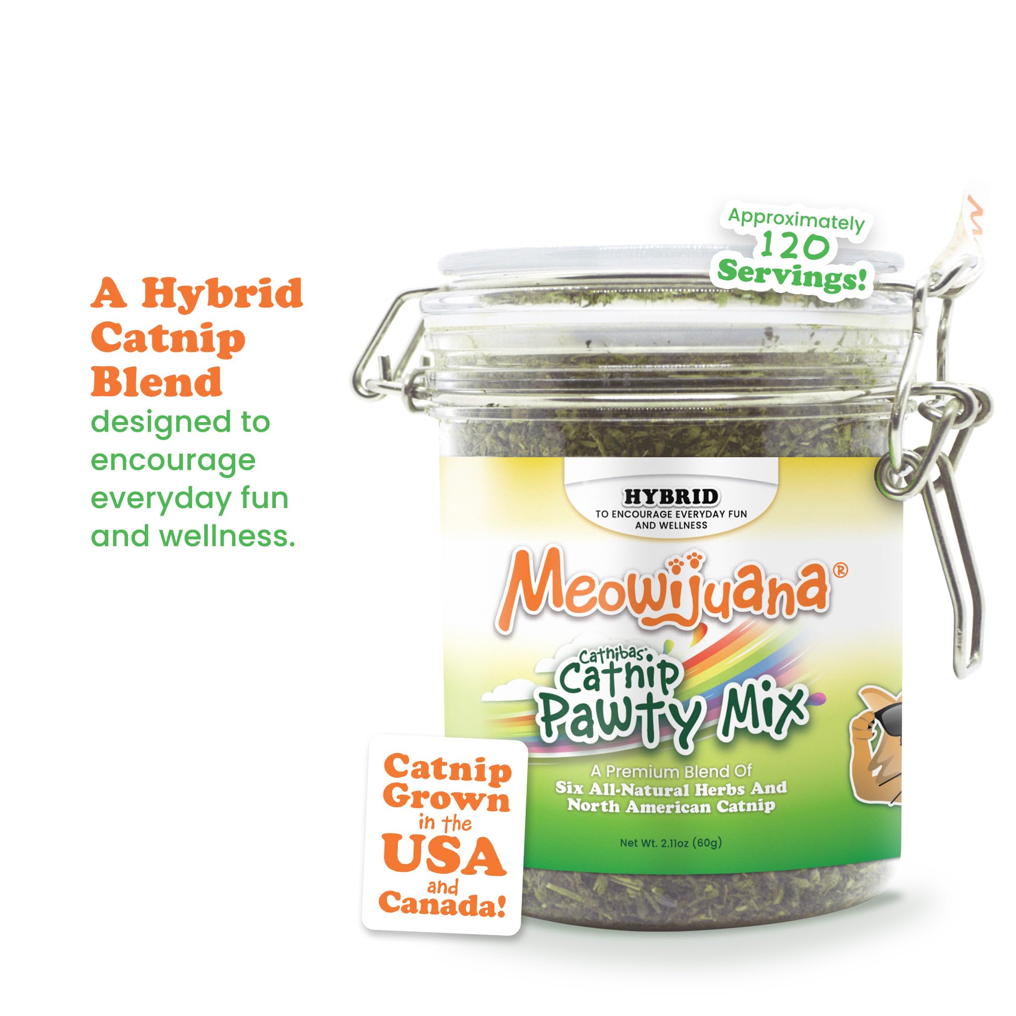 Meowijuana | Catnip Pawty Mix Jar | Premium Organic Catnip | Grown in North America | Irresistible Blend for Feline Entertainmen
