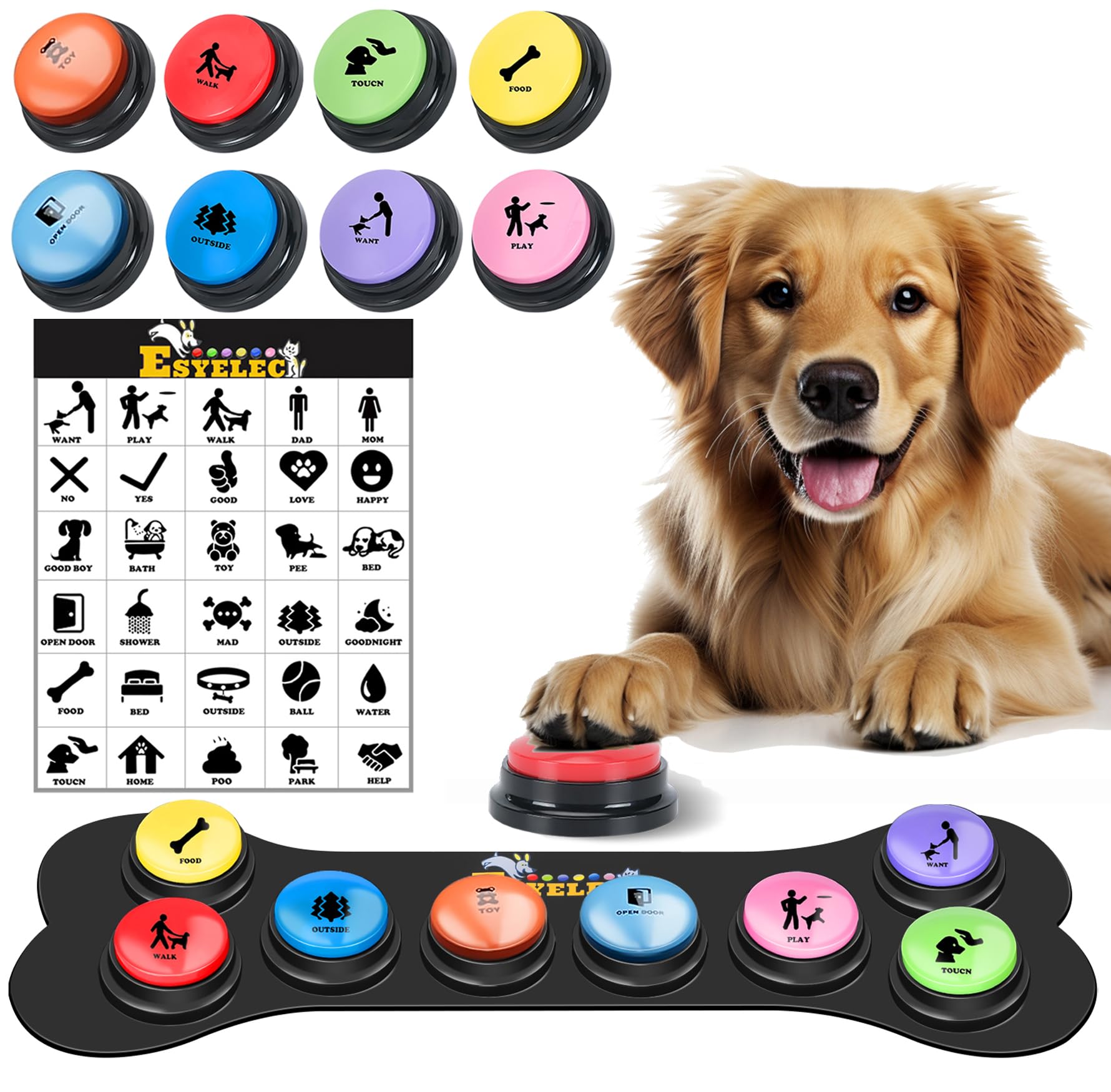 Dog Buttons For Communication Starter Pack 8 Dog Talking Button Set, 30S Voice Recording Speaking Button Pet Speech Training Buz