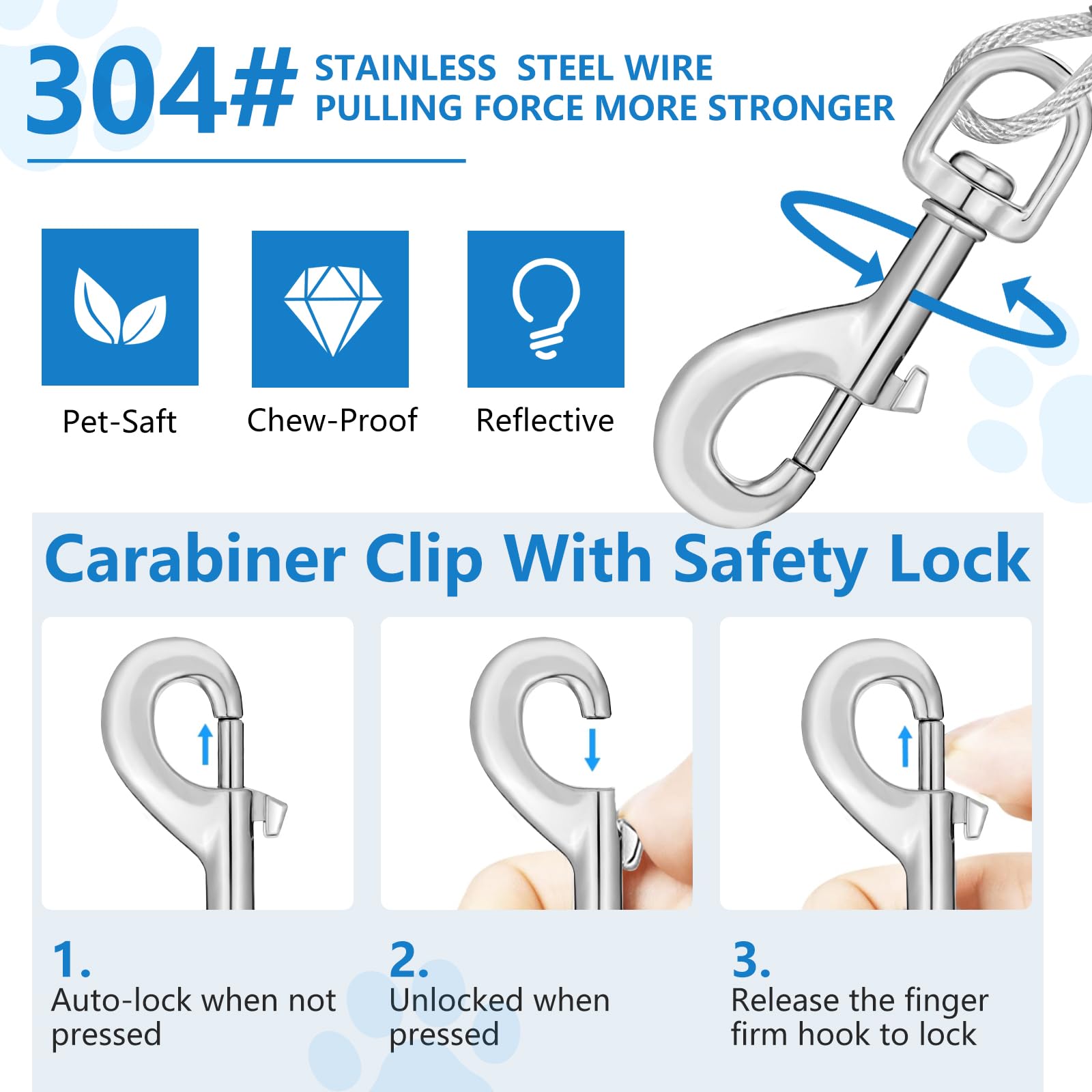 15Ft Tie Out Cable For Large Dogs Up To 250 Pounds Heavy Duty, Dog Runner For Yard And Camping, Silver