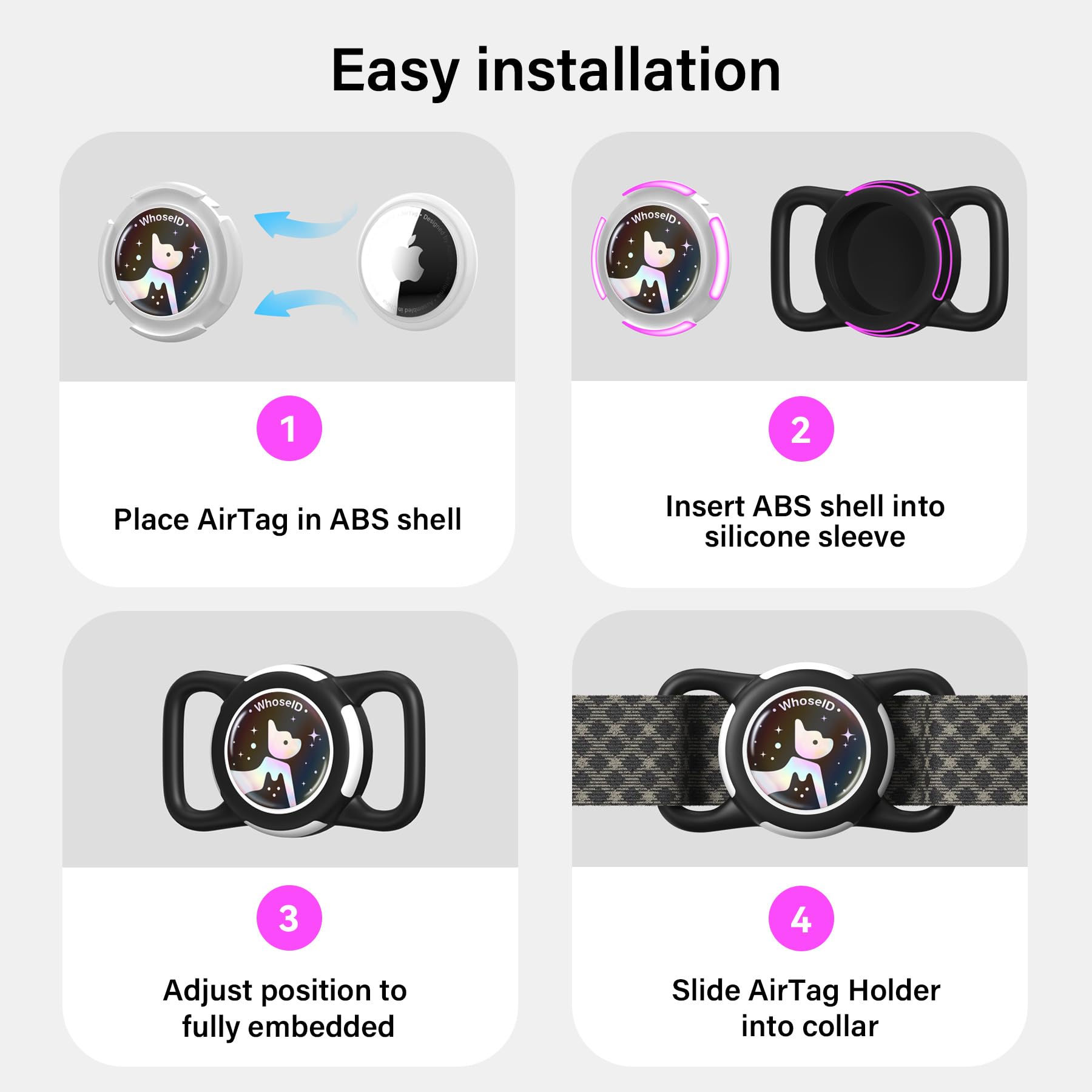 Waterproof Airtag Dog Collar Holder, Silicone & Abs Airtag Holder For Dog & Cat Collars, Ultra-Durable, Lightweight And Protecti