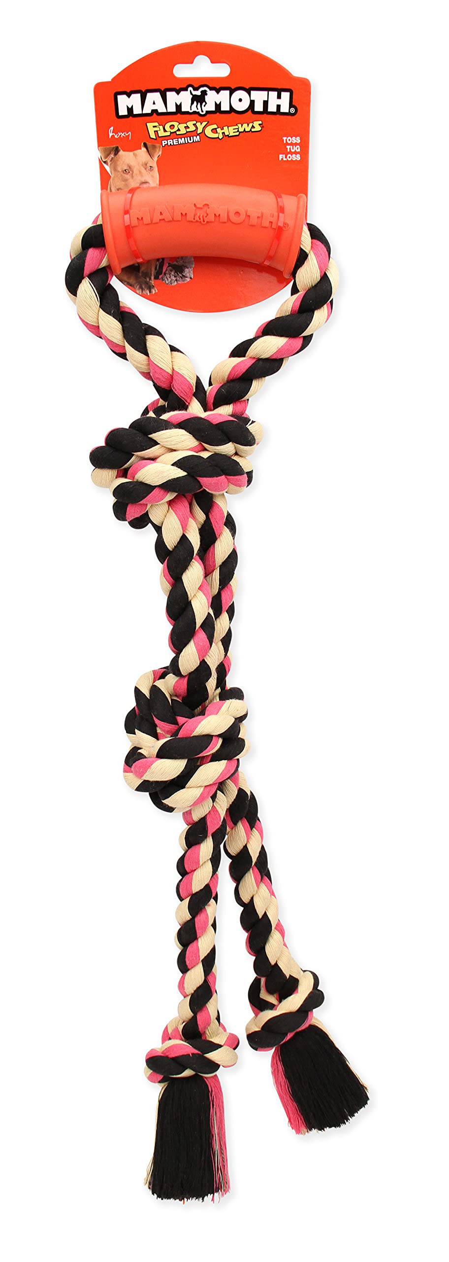 Mammoth Pet Products 43720077: Color Twin Tug Toy With Rubber Handle, Lg