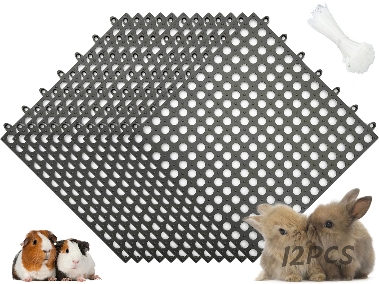Niwaes Rabbit Cage Mat Floor - 12 Pcs Plastic Bunny Resting Mats 12X12 Washable Small Animal Feet Pad With Holes For Adult Guine