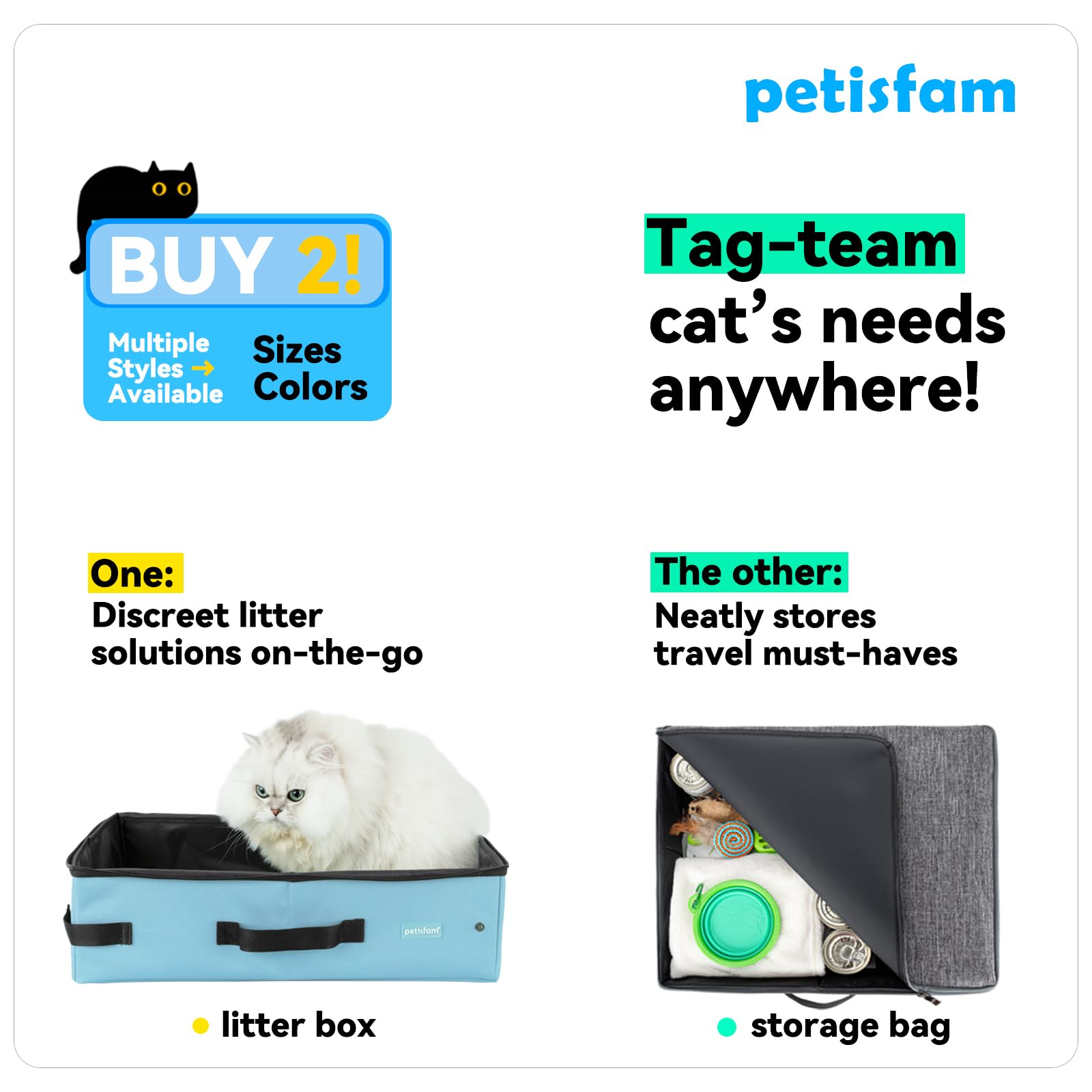 Petisfam Portable Travel Cat Litter Box For Medium Cats And Kitty With Zipped Lid To Keep Litter And Odor Contained