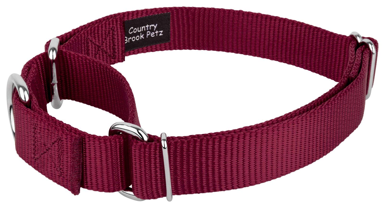 Country Brook Petz Martingale Dog Collar - Heavy-Duty Training Collar With No Buckle - Service Dog Collar For All Pups - Vibrant, Colorful Collection (Burgundy, 1 Inch, Large)