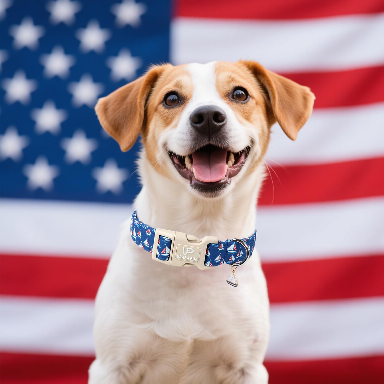 Up Urara Pup Usa Flag Dog Collar, 4Th Of July Comfortable Cotton Dog Collars, American Flag Collar For Medium Girl Boy Dogs, Pat