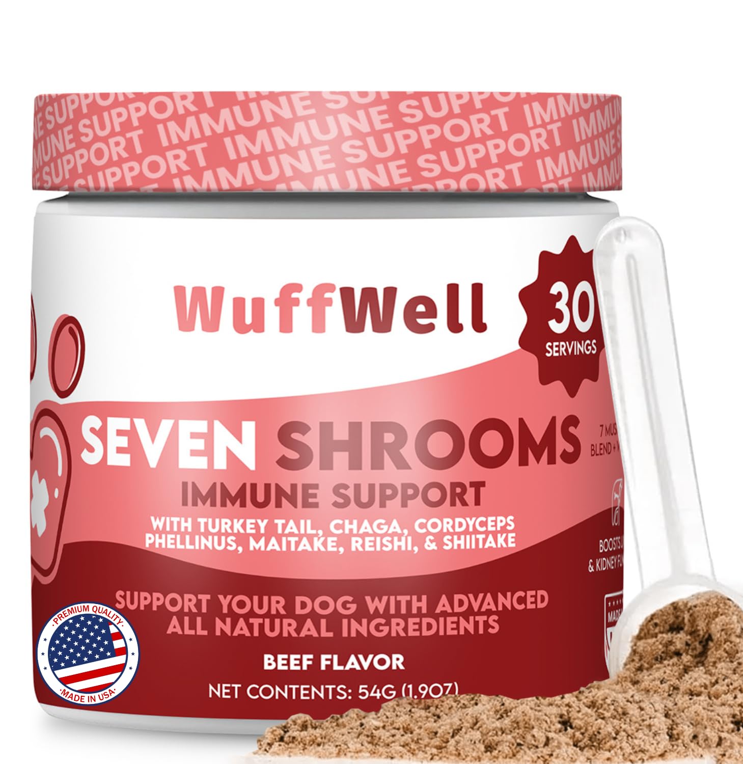 WuffWell Mushroom Blend Powder for Dogs with Turkey Tail - Dog Immune Support Supplement with Vitamin C - Ideal for Lumps & Bump