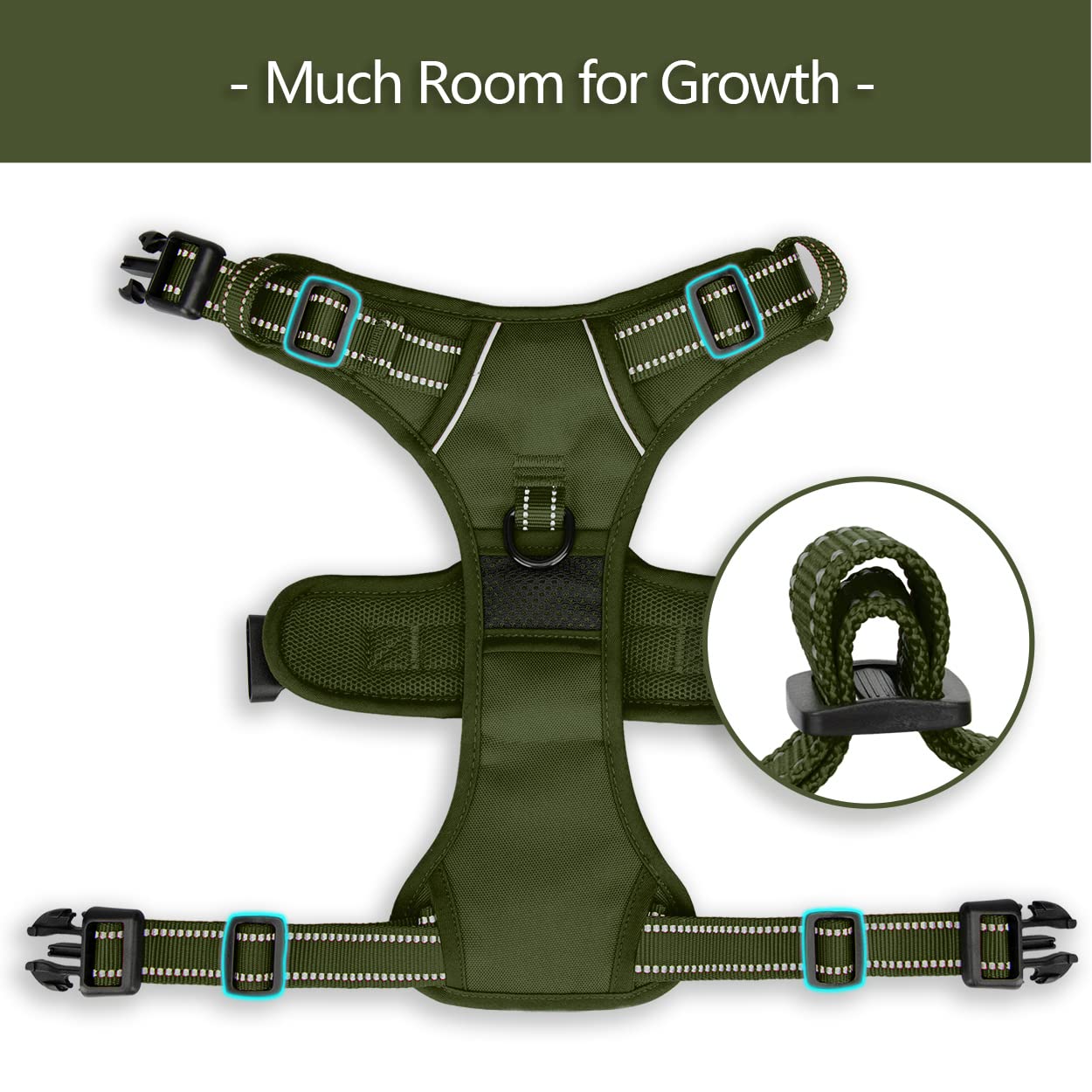 Poypet No Pull Dog Harness, No Choke Reflective Dog Vest, Adjustable Pet Harnesses With Easy Control Padded Handle For Small Medium Large Dogs(Military Green,L)