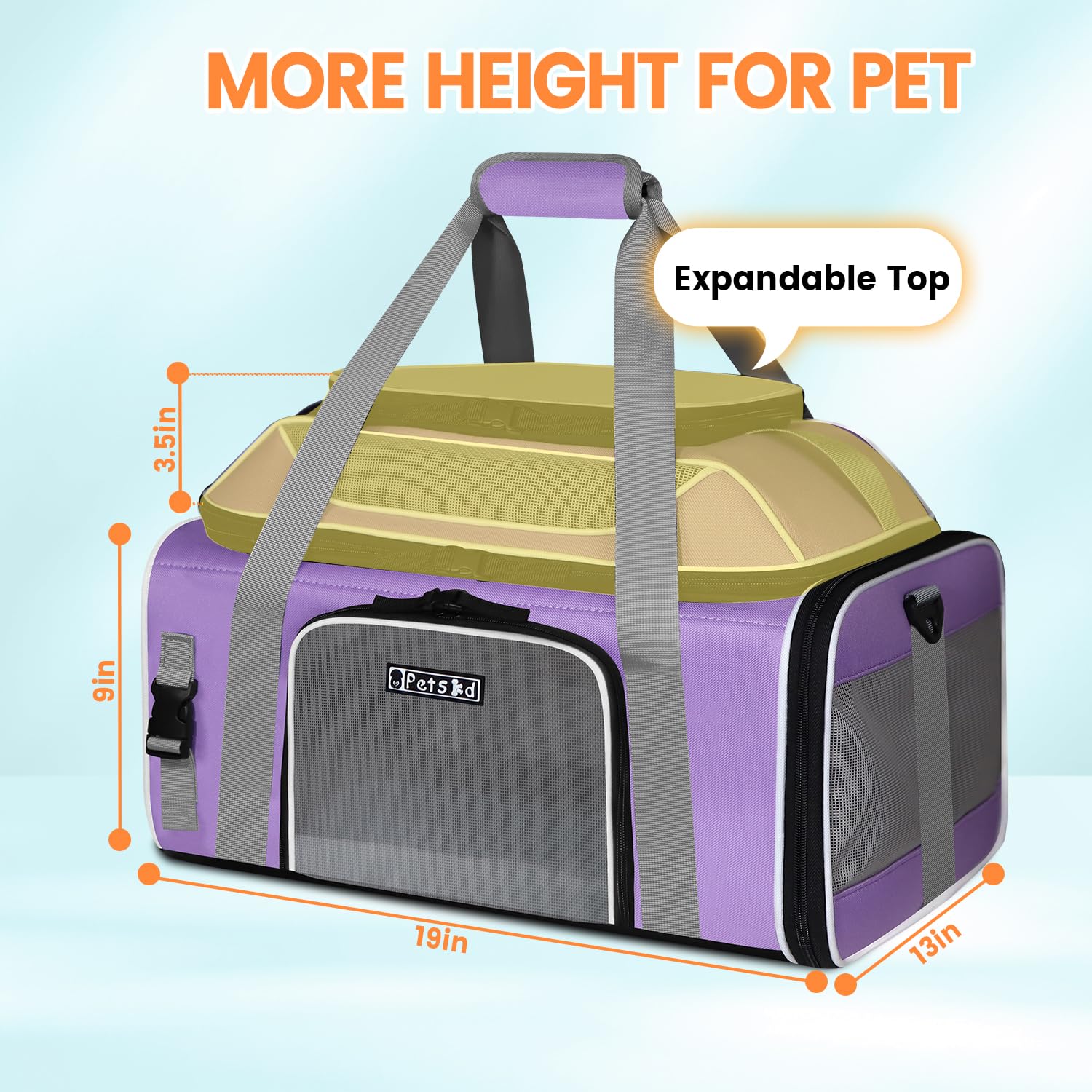 Petskd Top-Expandable Pet Carrier With Wheels 19X13X9 Inches Southwest Allegiant Airlines Approved, Soft-Sided Carrier For Small