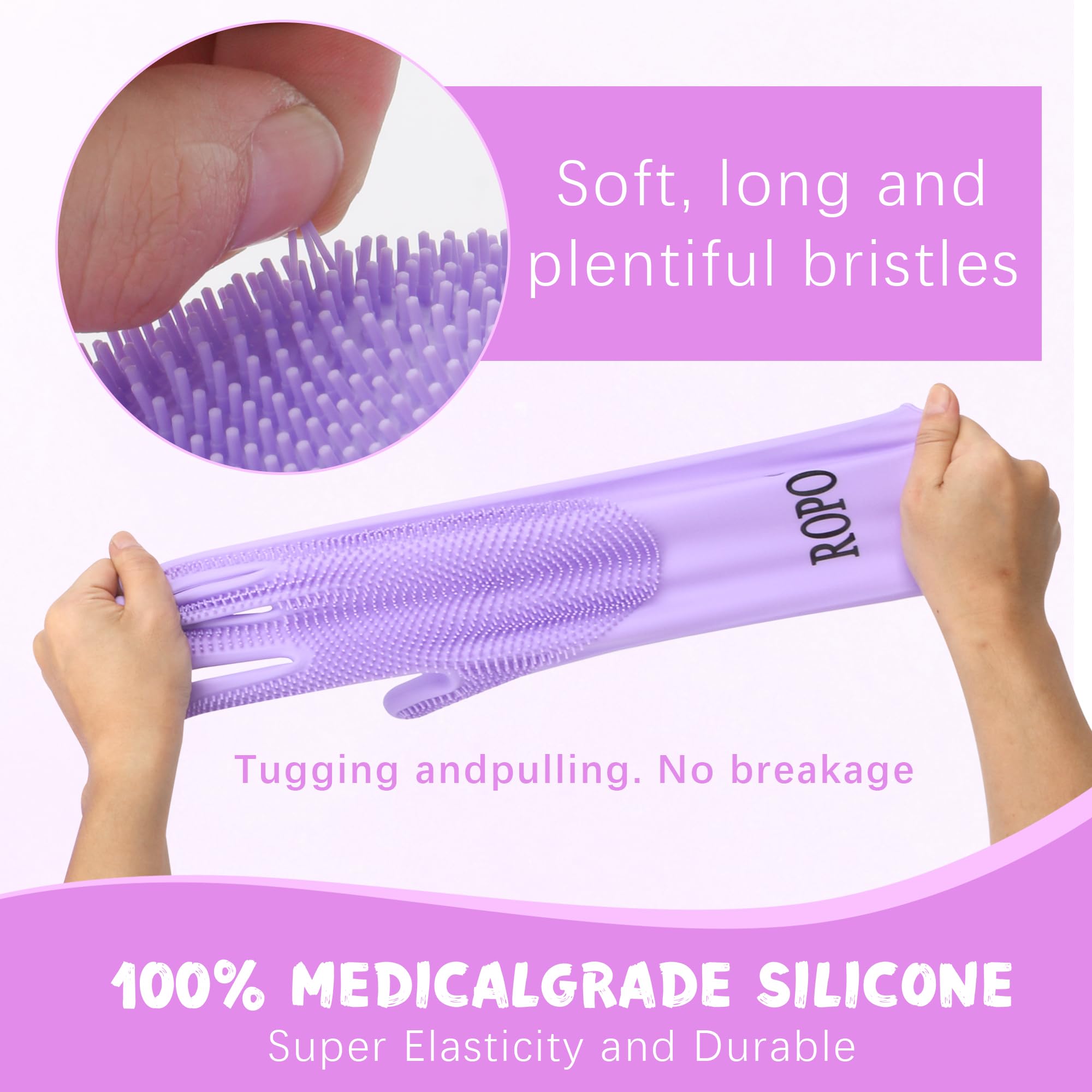 Ropo Silicone Gloves For Pet Grooming, Multi-Functional Gloves For Pet Hair Shedding, Bathing, And Massage (Purple)