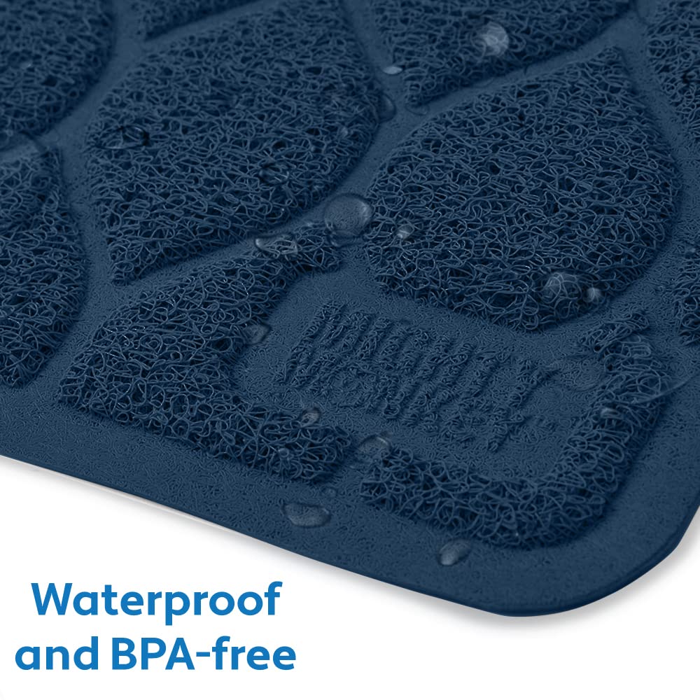 Mighty Monkey Waterproof Bpa Free Cat Litter Box Trapping Mat, Easy Clean Floors, Textured Baking, Soft On Sensitive Kitty Paws, Cats Accessories, Less Waste, Stays In Place, 35X23, Navy