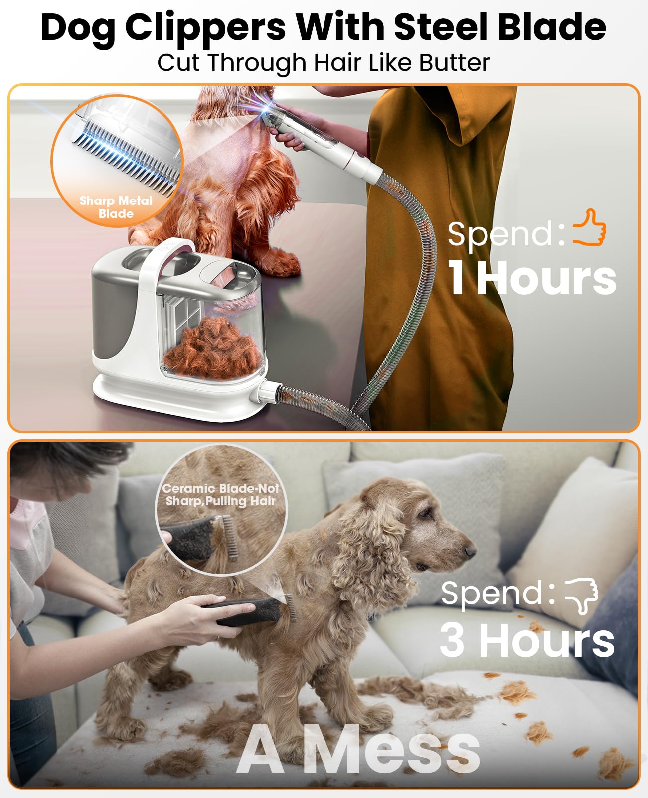 Oneisall Dog Grooming Vacuum, 13000Pa Powerful 3L Dust Cup Pet Grooming Vacuum With Dog Clippers & Shedding Brush 7 Dog Grooming