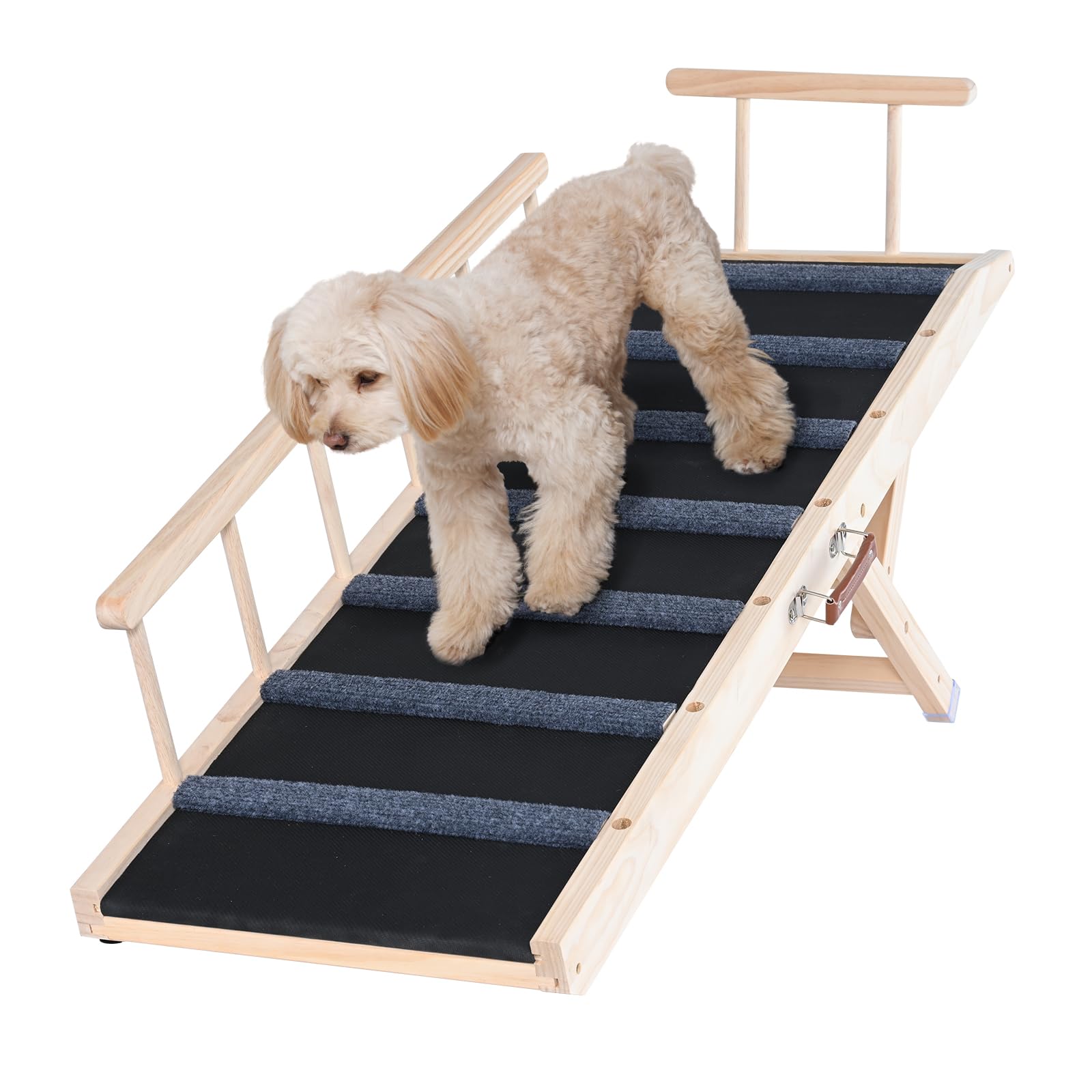 Vevor Dog Ramp, Folding Pet Ramp For Bed, Adjustable Dog Ramp For Small, Large, Old Dogs & Cats, Wooden Pet Ramp With 47.2' Long Ramp, Adjustable From 13.8' To 27.6', Suitable For Couch, Sofa, Car