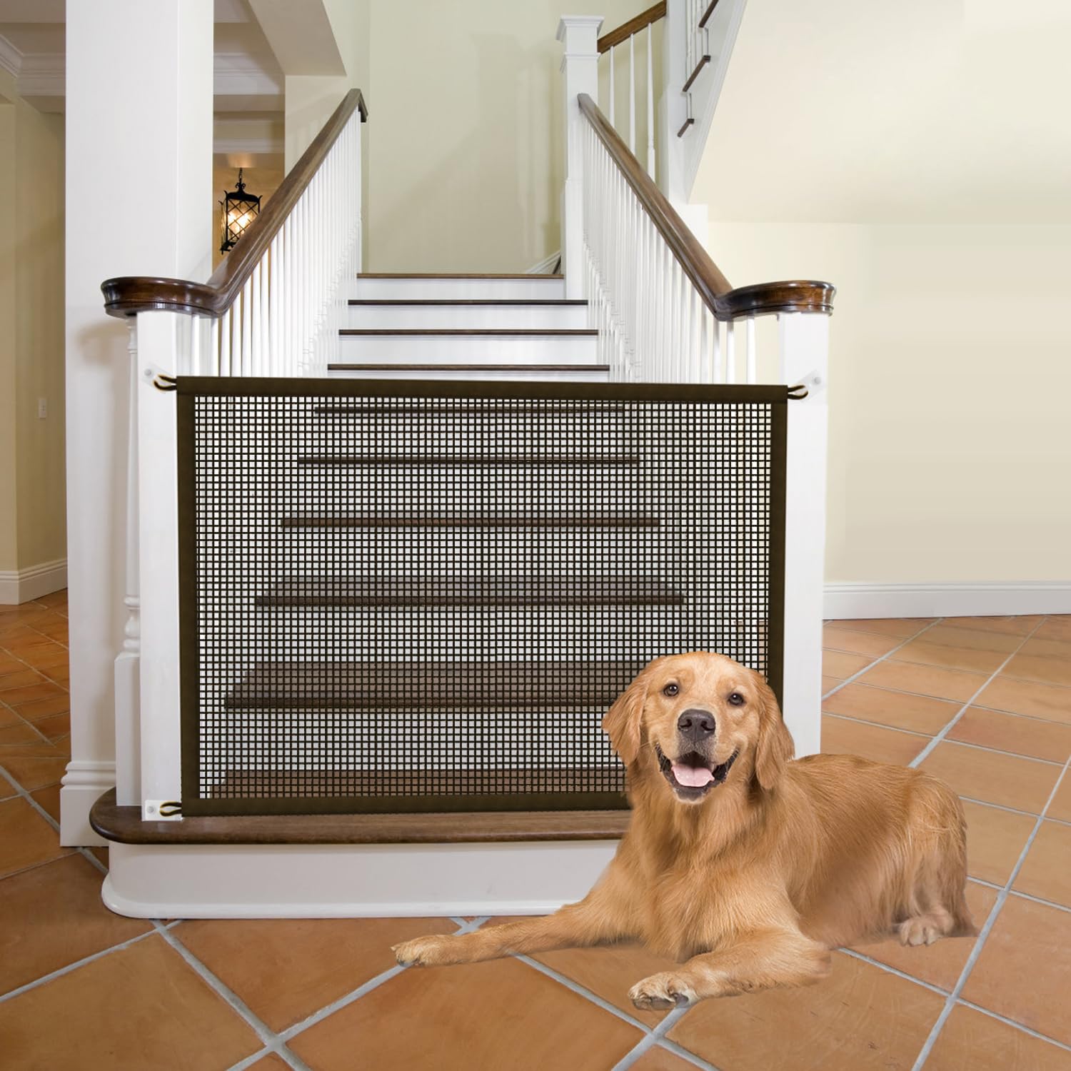 Cupount Baby Gate for Stairs - Dog Gate Indoor Mesh Pet Gates for Doorways (Brown, 30 H x 38 W)
