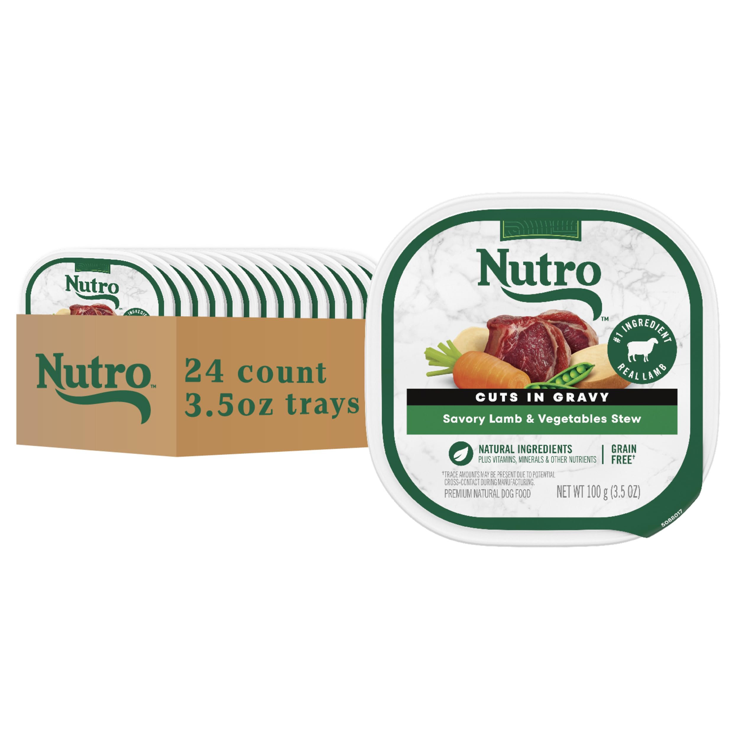 Nutro Adult Natural Grain Free Wet Dog Food Cuts in Gravy Savory Lamb & Vegetables Stew Recipe, 3.5 oz. Trays (24 Count, Pack of