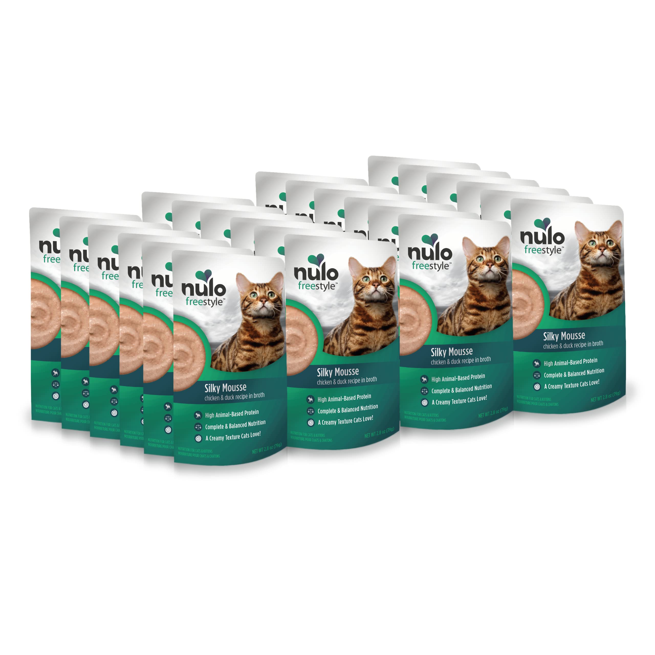 Nulo Freestyle Wet Cat Food 24 Pack Mousse, Smooth as Silk Texture with High Animal-Based Protein for Complete and Balanced Nutr
