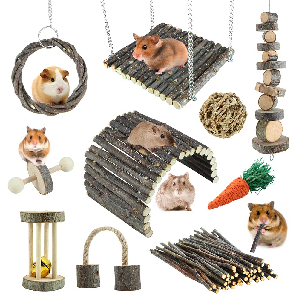 Yixund Hamster Toys Rat Toys Chinchilla Toys Hamster Chew Toys Cage Accessories Apple Wood Sticks Ladder Bell Roller For Gerbil Guinea Pigs And Other Small Animal