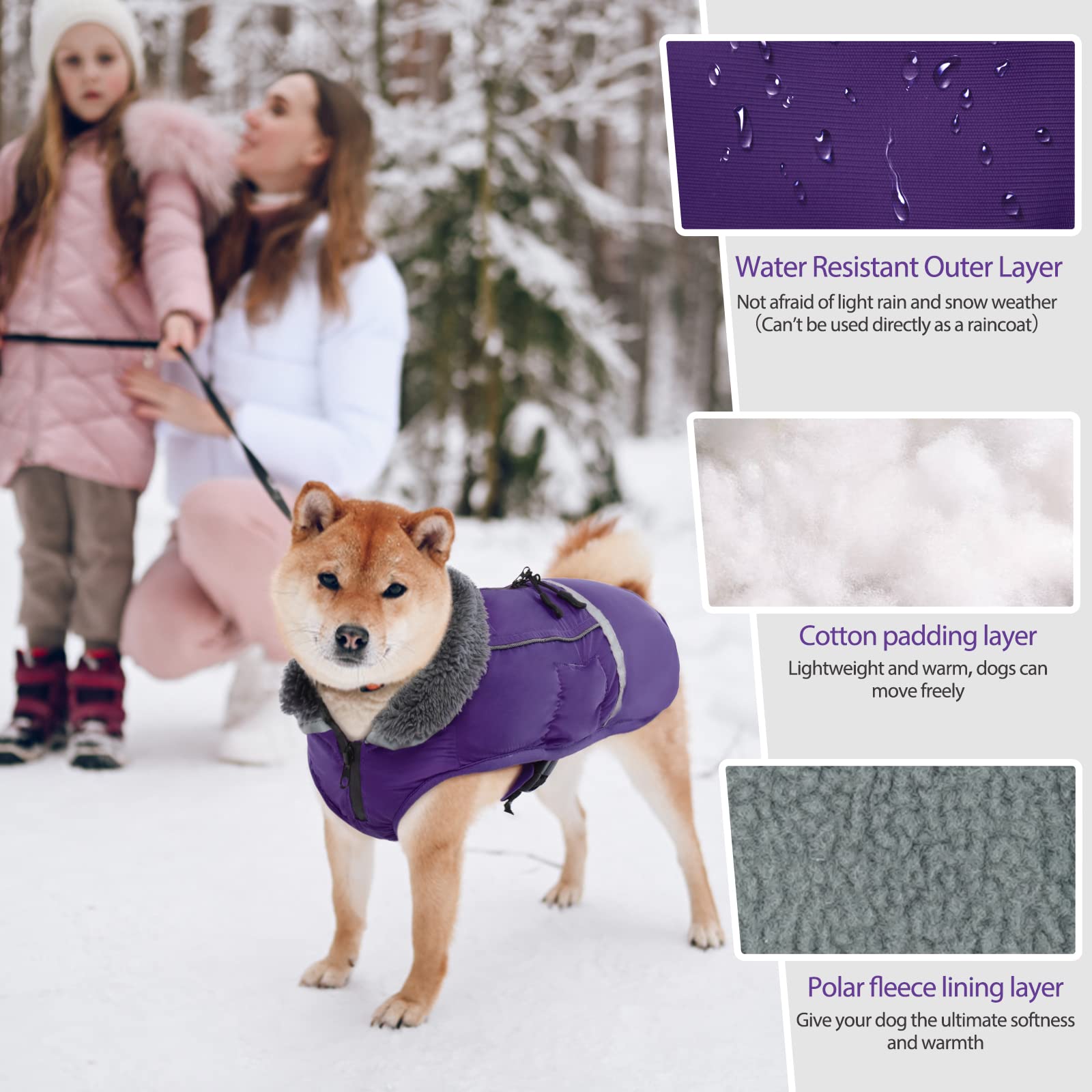 Qbleev Dog Winter Coat, Warm Dog Coat Reflective Dog Jacket, Turtleneck Waterproof Dog Clothes For Cold Weather Thicken Fleece D