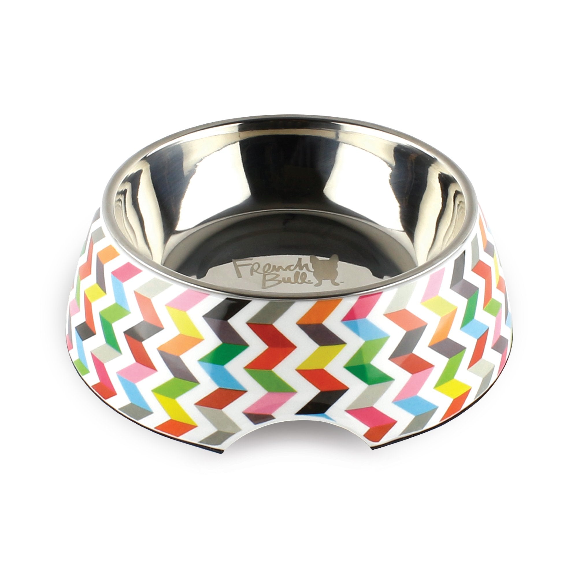 French Bull 12 oz. Pet Bowl, 2 Piece - Dog, Cat, Feeder, Nonslip, Stainless Steel, Raised - Ziggy White