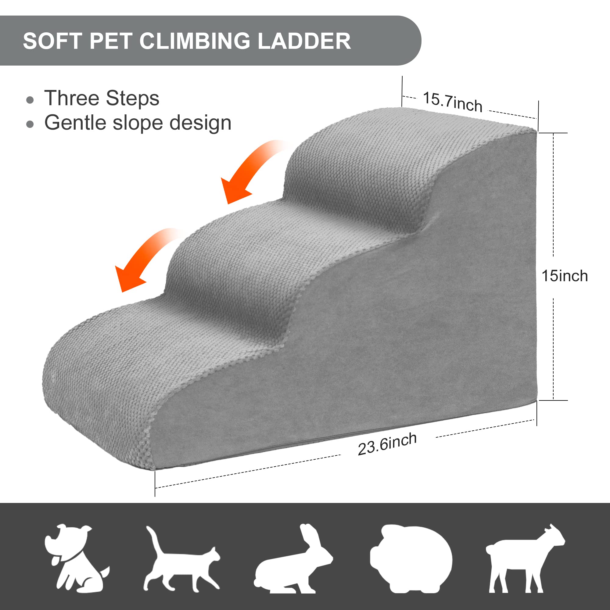 Dog Stairs For Small Dogs, 3 Tiers High Density Foam Dog Ramp, Extra Wide Non-Slip Pet Steps For High Beds Or Couch, Soft Foam Doggie Ladder For Dogs Injured, Older Pets, Small Cats