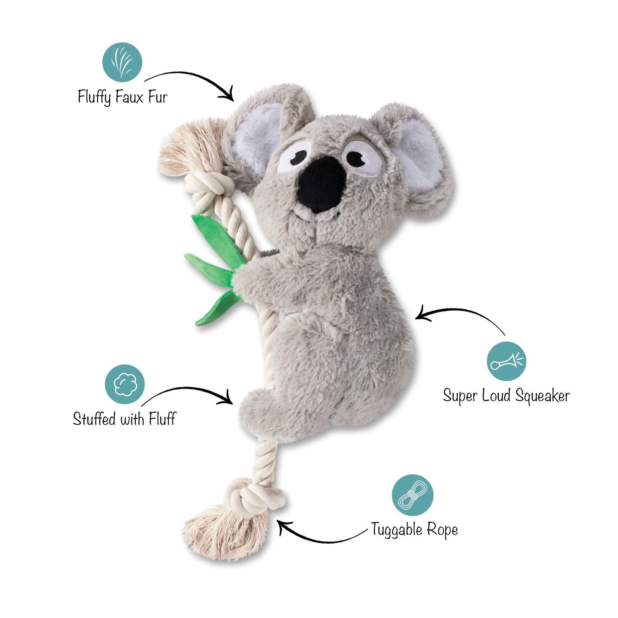 Fringe Studio Koala Bear Squeaker Pet Toy, Gray, X-Large, Plastic & Rope, Model 289652
