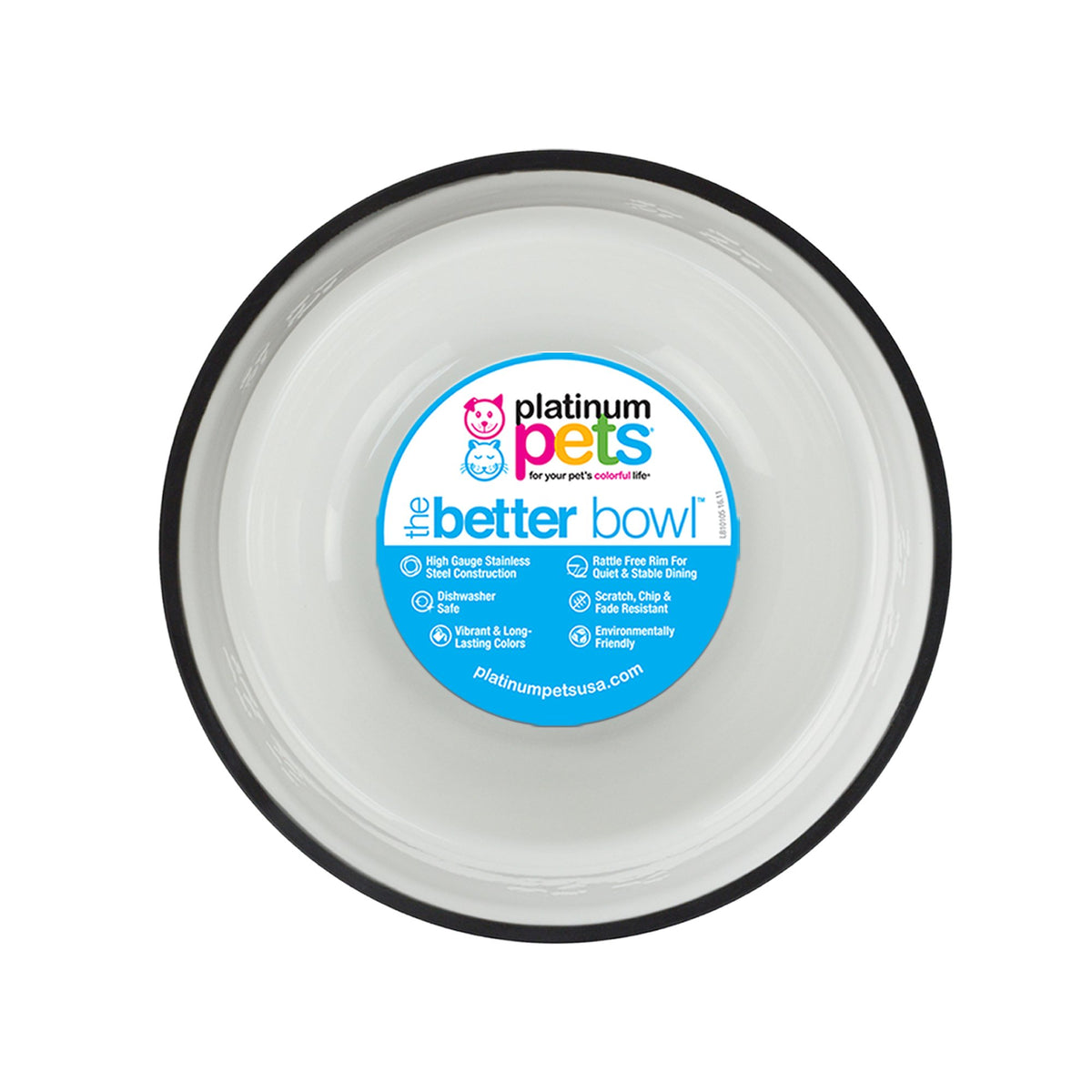 Platinum Pets Non-Tip Stainless Steel Dog Bowl, 80 Oz, White