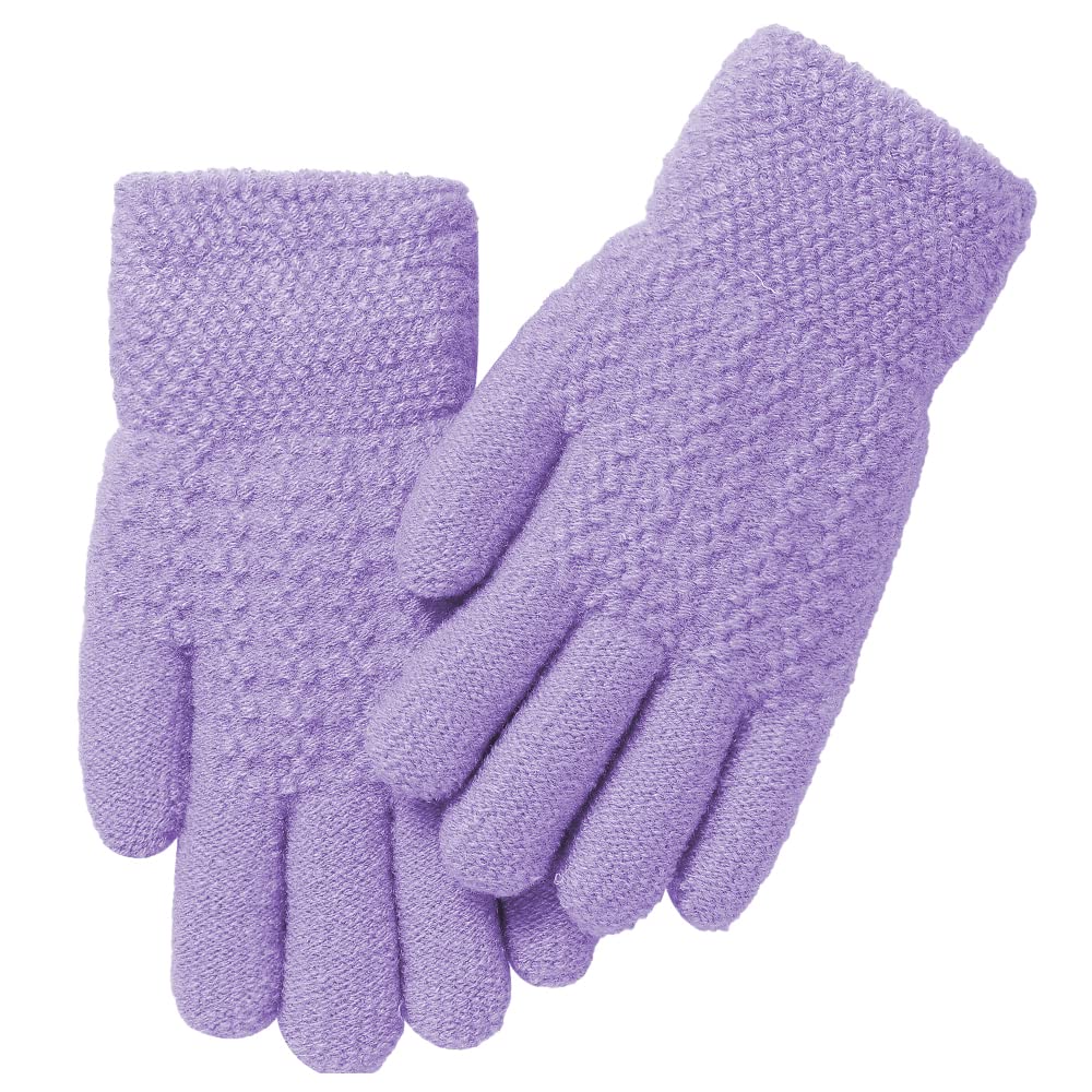 Girls Winter Hat Scarf Gloves Set For Cold Weather, Kids Beanie Hat Infinity Scarf Knitted Gloves Sets Purple Knit Thick Warm Fl