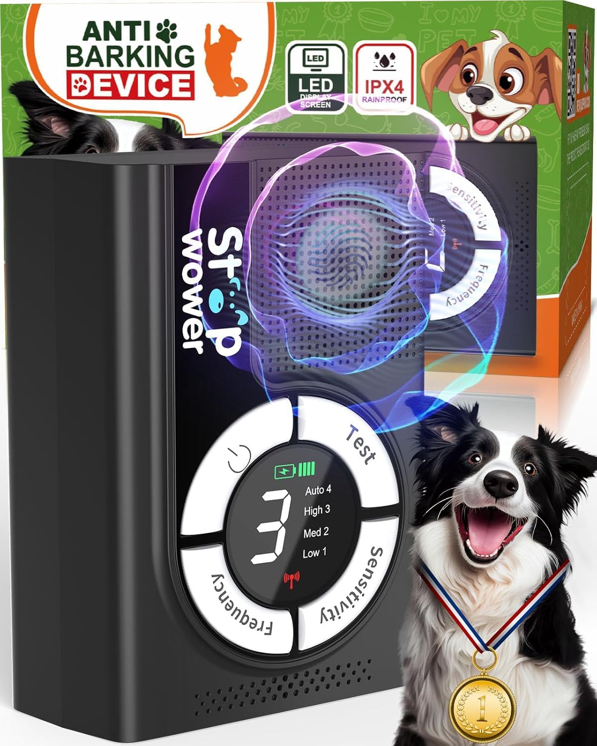 Anti Barking Device, 1500 mAh Rechargeable Ultrasonic Dog Barking Deterrent Devices Safe for Dogs, 2-in-1 Dog Barking Control De