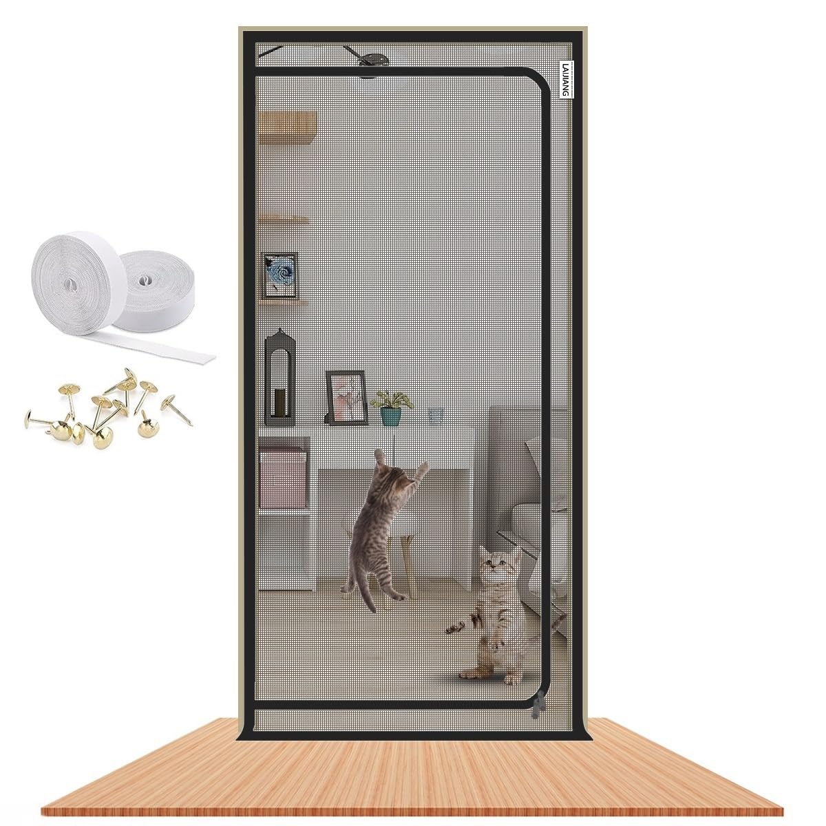 Cat Screen Door 35.5x82.5 Reinforced Cat Resistant Mesh Creen Door Zipper Pets Proof Screen Door Prevent Pet Escape Door Curta