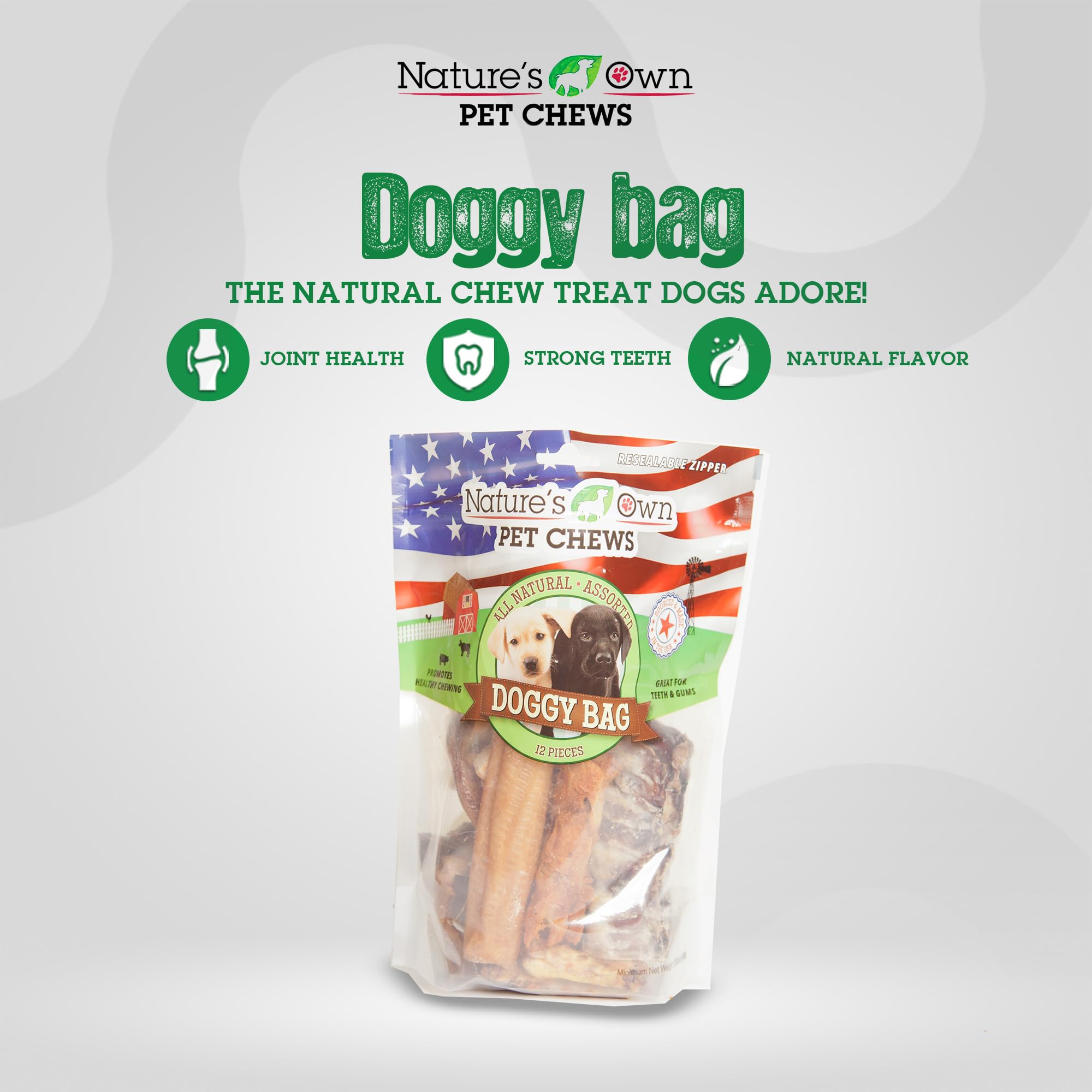 Natures Own Pet Chews Doggy Bag Treat, 12 Piece - Natures Own Healthy Pet Chews - Great for Teeth & Gums - Natural Protein Ful