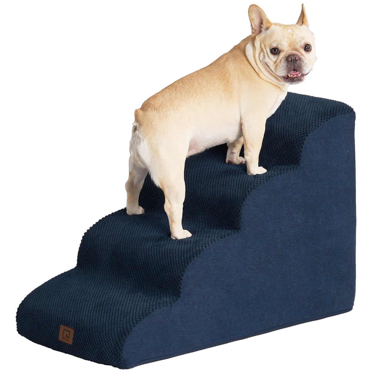 Eheyciga Curved Dog Stairs Ramp For High Beds 19.7' H, 4-Step Dog Steps For Small Dogs And Cats, Pet Stairs For High Bed Climbing, Non-Slip Balanced Pet Step Indoor, Navy