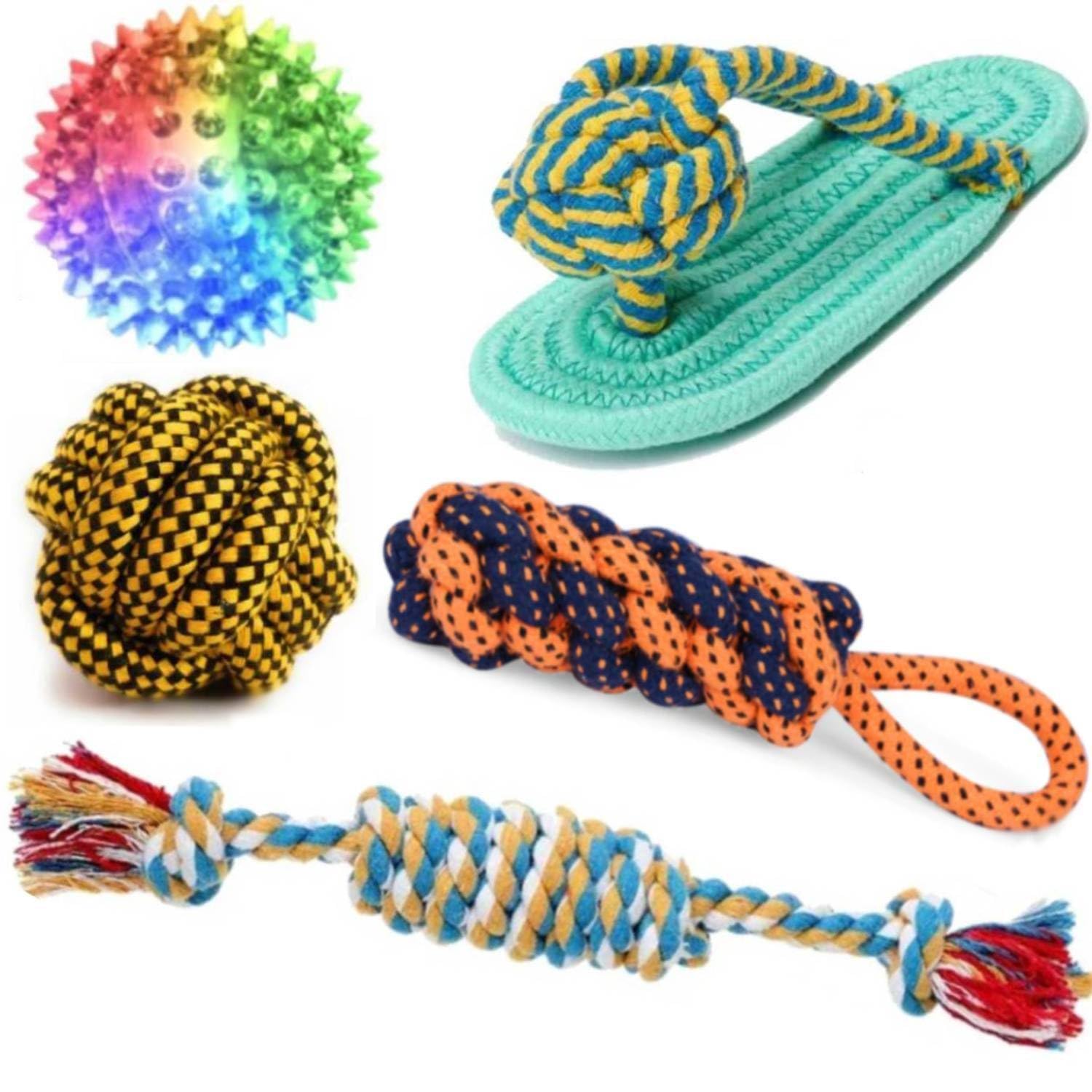 YOUHAVEDEAL Dog Chew Rope Puppy Teething Toys | Spike Rubber Ball | Pack of 5 for Dogs Accessories pet Toys Dog teether Toy for 
