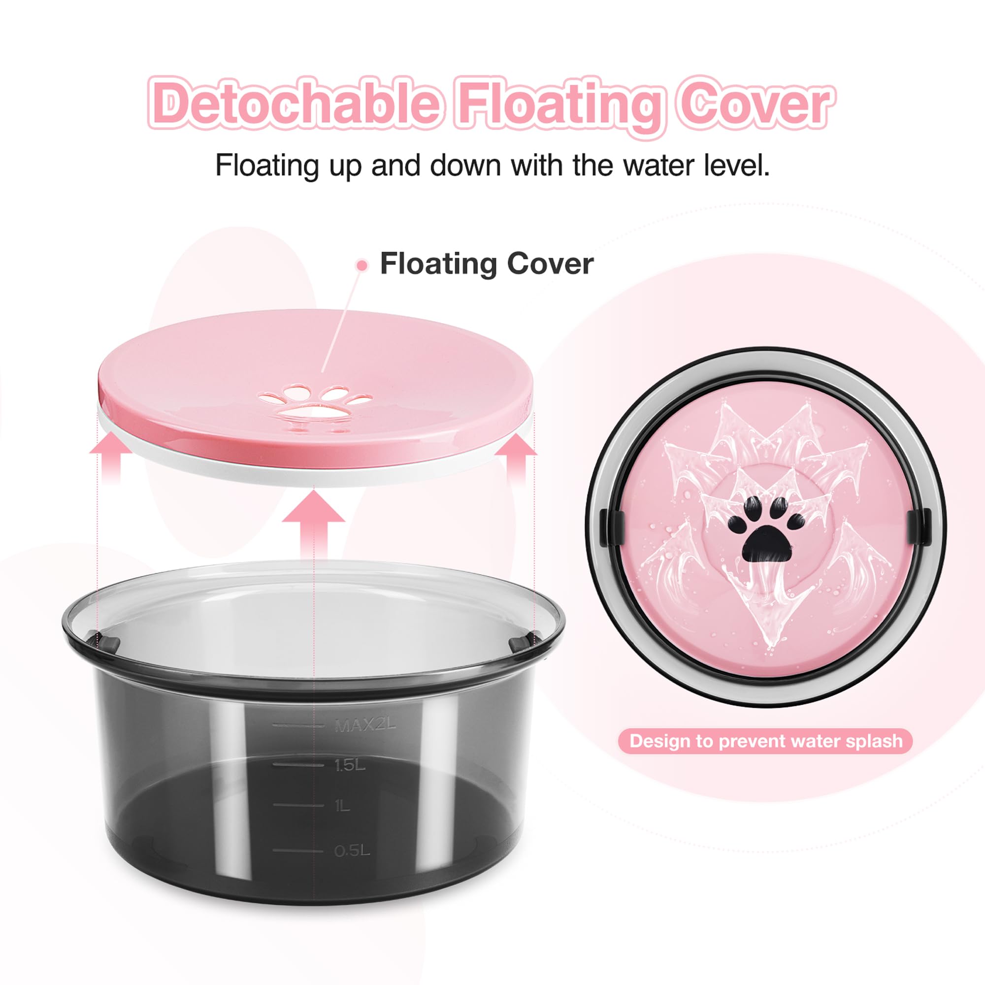 2L/70Oz Dog Water Bowl No Spill Slow Water Feeder,Large Capacity Pet Water Dispenser,Pet Water Bowl For Vehicle/Outdoor/Indoor(P