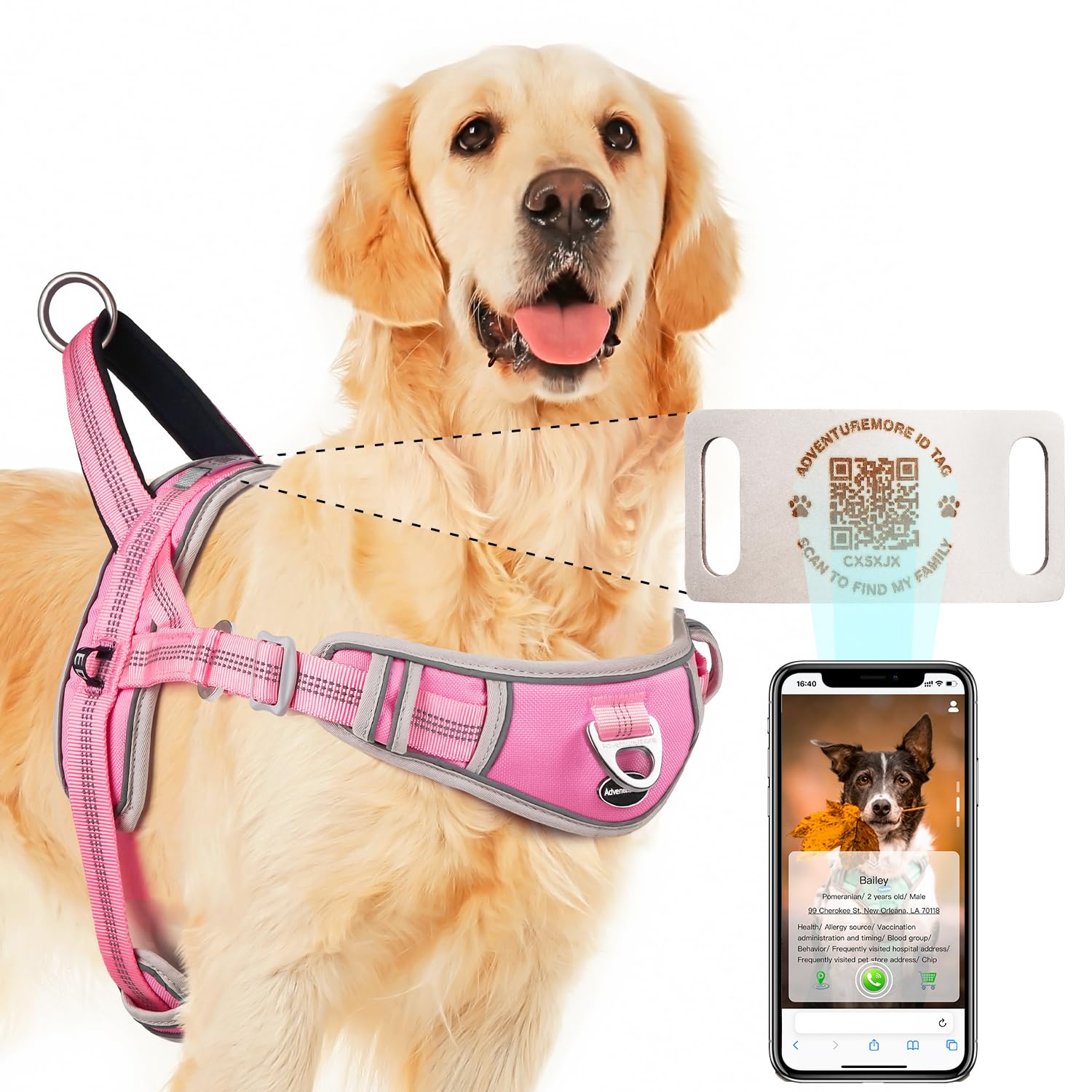 Adventuremore No Pull Dog Harness For Large Dogs With Qr Code Dog Tag,Adjustable Reflective Breathable Dog Vest Harness With Eas