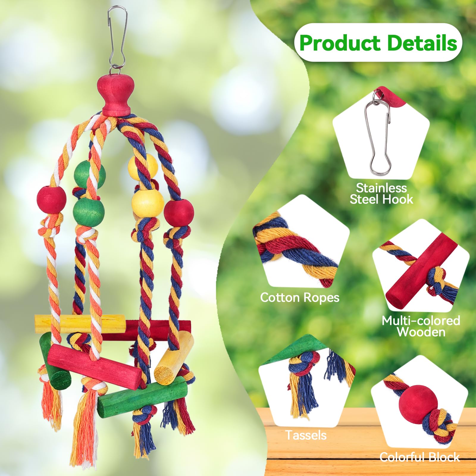 Samtotopets 2Pcs Dangly Rope Bird Toys
