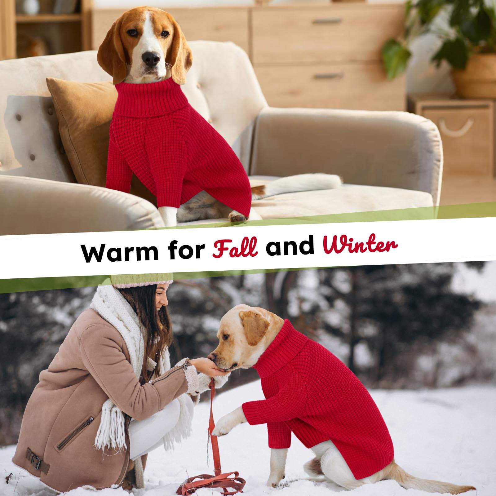 Queenmore Soft Warm Large Dog Sweater, Dog Sweaters For Large Breeds, Pet Christmas Sweaters, Waffle Knit Pet Sweater, Cold Weat