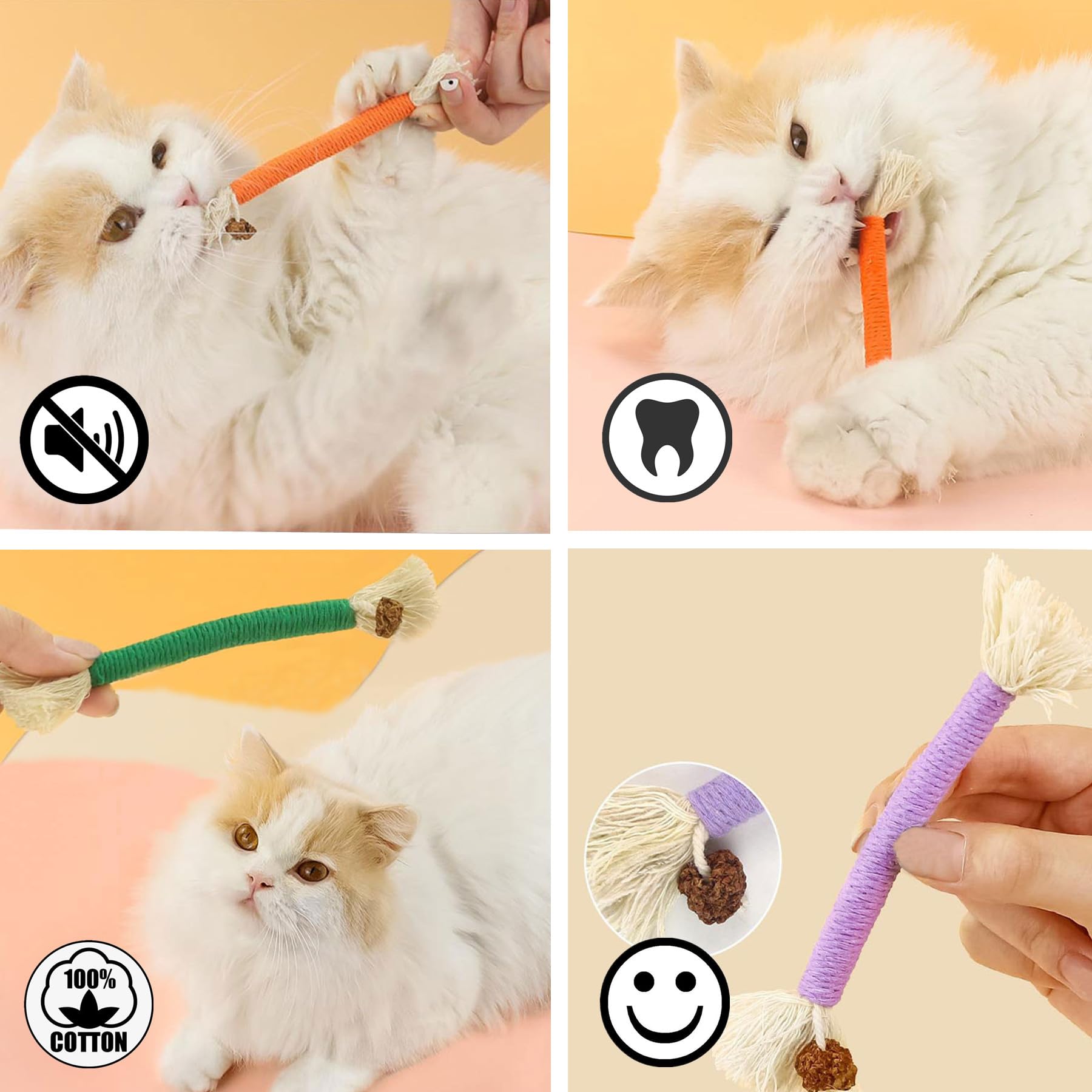 GREMBEB Cat Toys 6Pcs Catnip Toys for Indoor Kitten Chew Silvervine for Molar Scratch Interactive Cotton Rope for Cleaning Teeth
