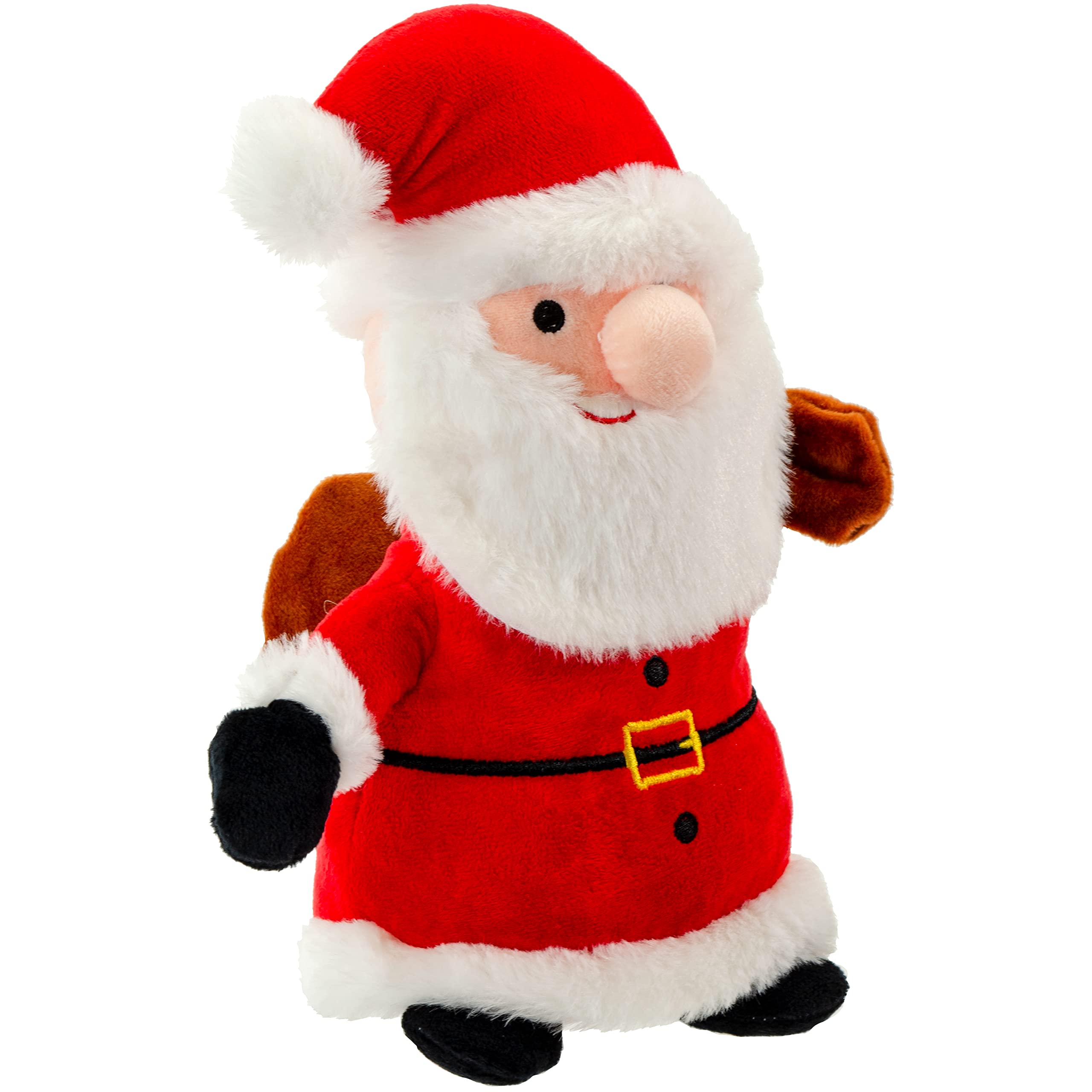 Giftable World Holiday Plush Pet Toy Fun For Christmas Designs With Squeaker Dog Chew Toy (10'' Santa Claus W/Toy Bag)